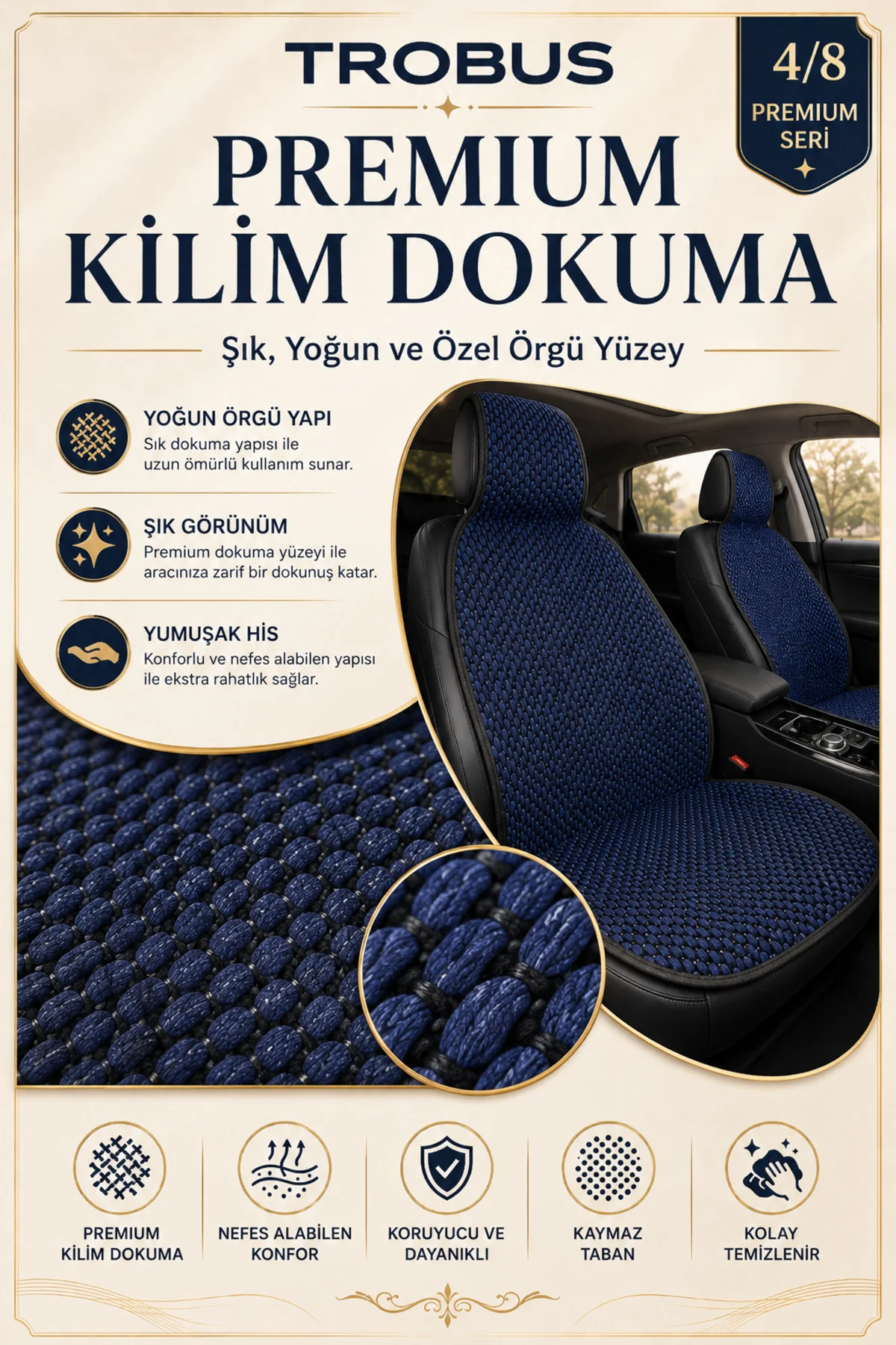 Renault Megane IV 2016 Sonrası Uyumlu Premium Örme 5 Parça Oto Koltuk Minderi Lacivert - Siyah Fiyatı, Yorumları ve Özellikleri