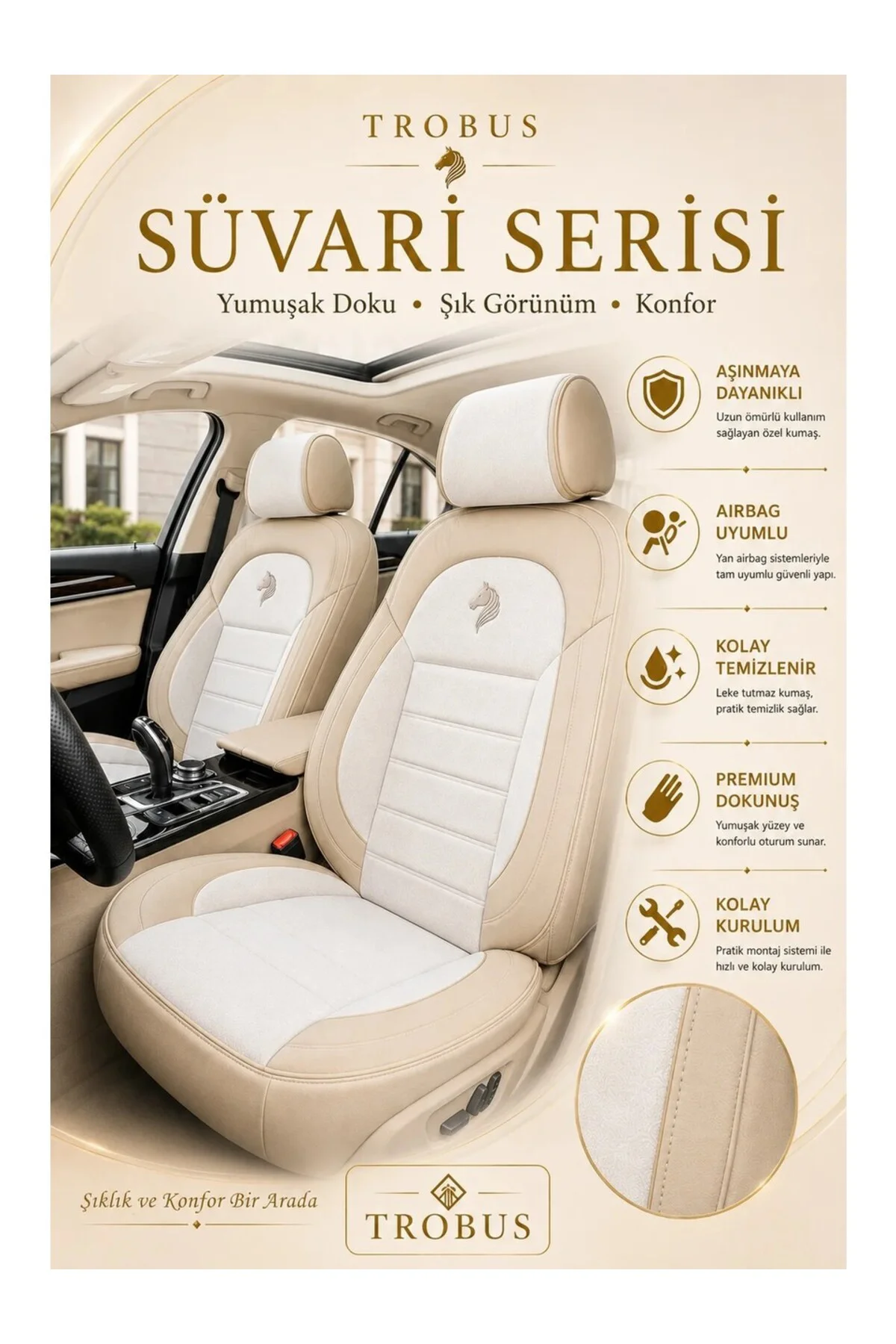 Renault Megane Iv 2016 ve Sonrası Uyumlu Süvari Serisi Tay Tüyü Bej Premium Koltuk Kılıfı Fiyatı, Yorumları ve Özellikleri