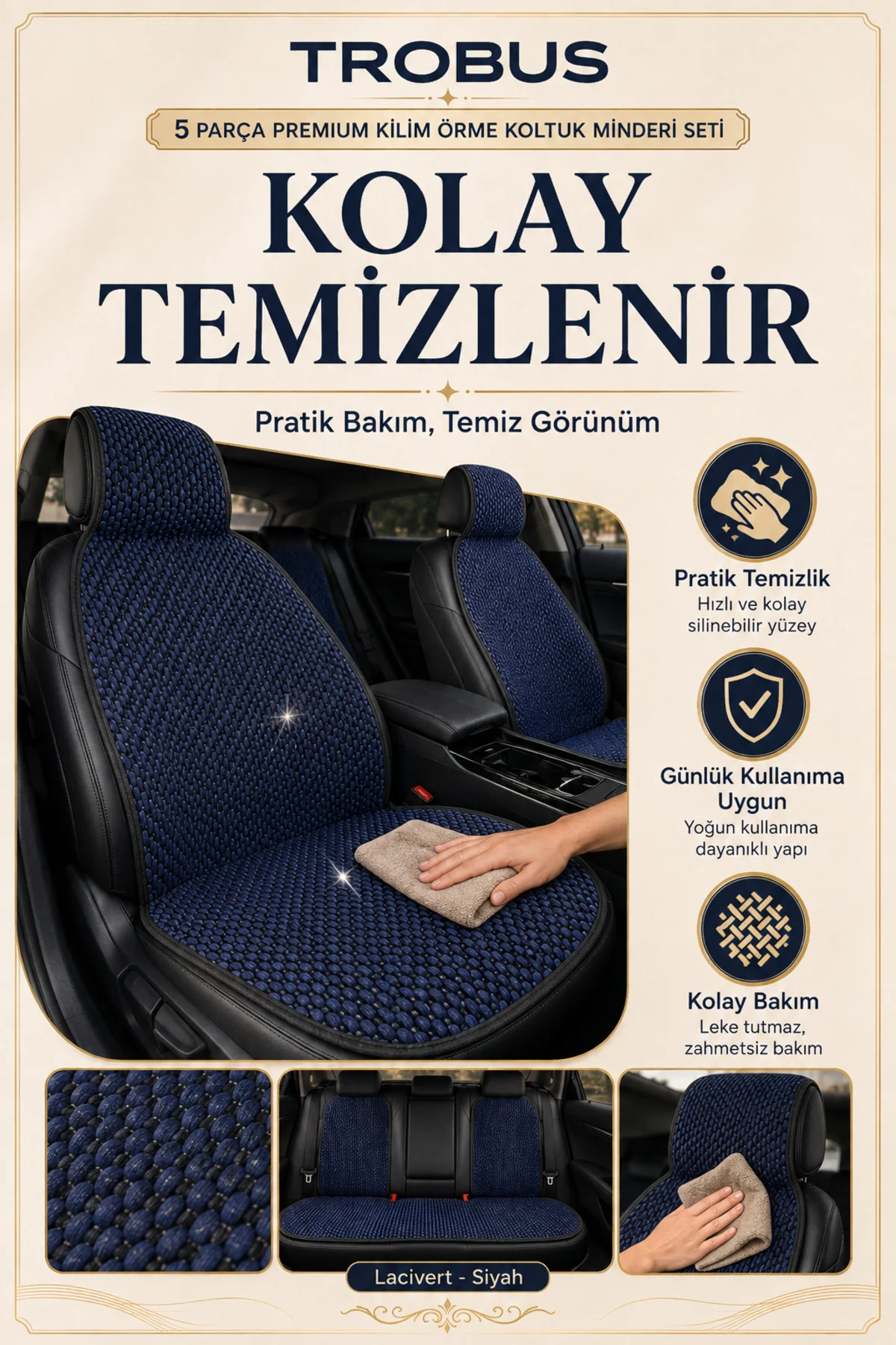 Renault Megane IV 2016 Sonrası Uyumlu Premium Örme 5 Parça Oto Koltuk Minderi Lacivert - Siyah Fiyatı, Yorumları ve Özellikleri
