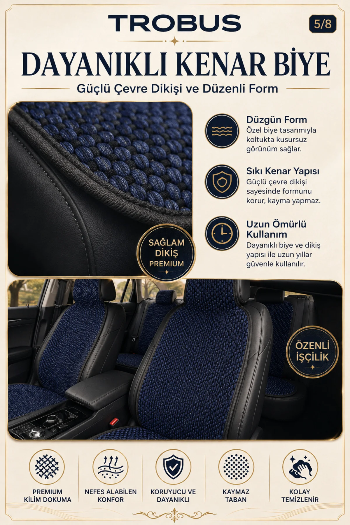 Renault Megane IV 2016 Sonrası Uyumlu Premium Örme 5 Parça Oto Koltuk Minderi Lacivert - Siyah Fiyatı, Yorumları ve Özellikleri