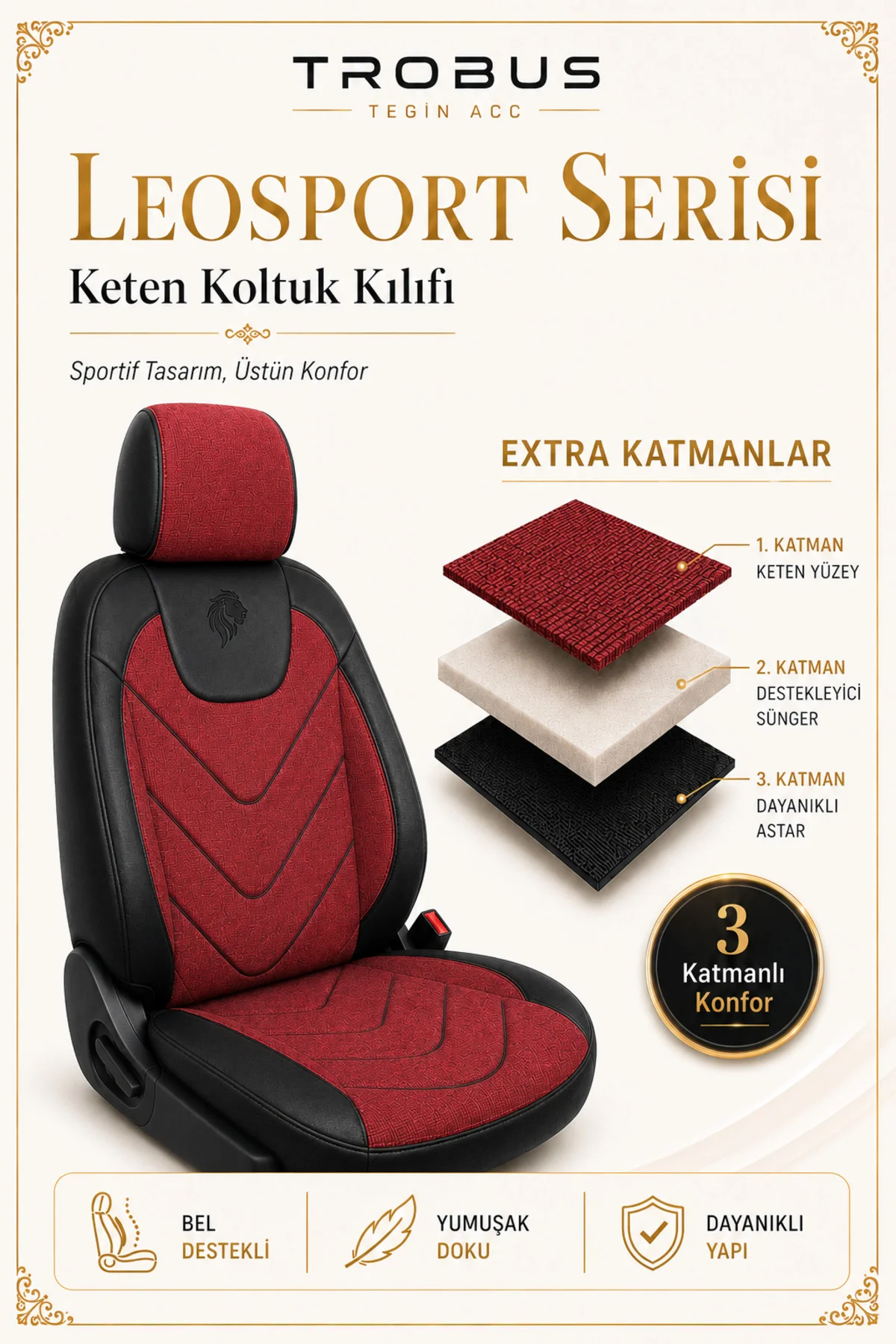 Renault Mégane Sedan 2002 Sonrası Uyumlu LeoSport Serisi Siyah Kırmızı Keten Koltuk Kılıfı Fiyatı, Yorumları ve Özellikleri