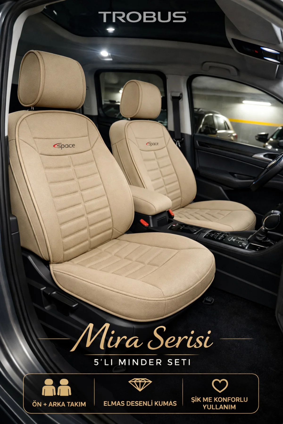 Renault Mégane Sedan 2002 ve Sonrası Uyumlu Mira Serisi Bej 5'li Oto Koltuk Minderi