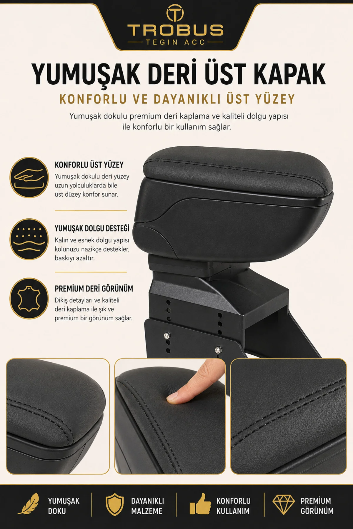 Renault R19 1989-2000 Uyumlu Siyah Ayaklı Sürgülü Kolçak Ayarlanabilir Yükseklikli