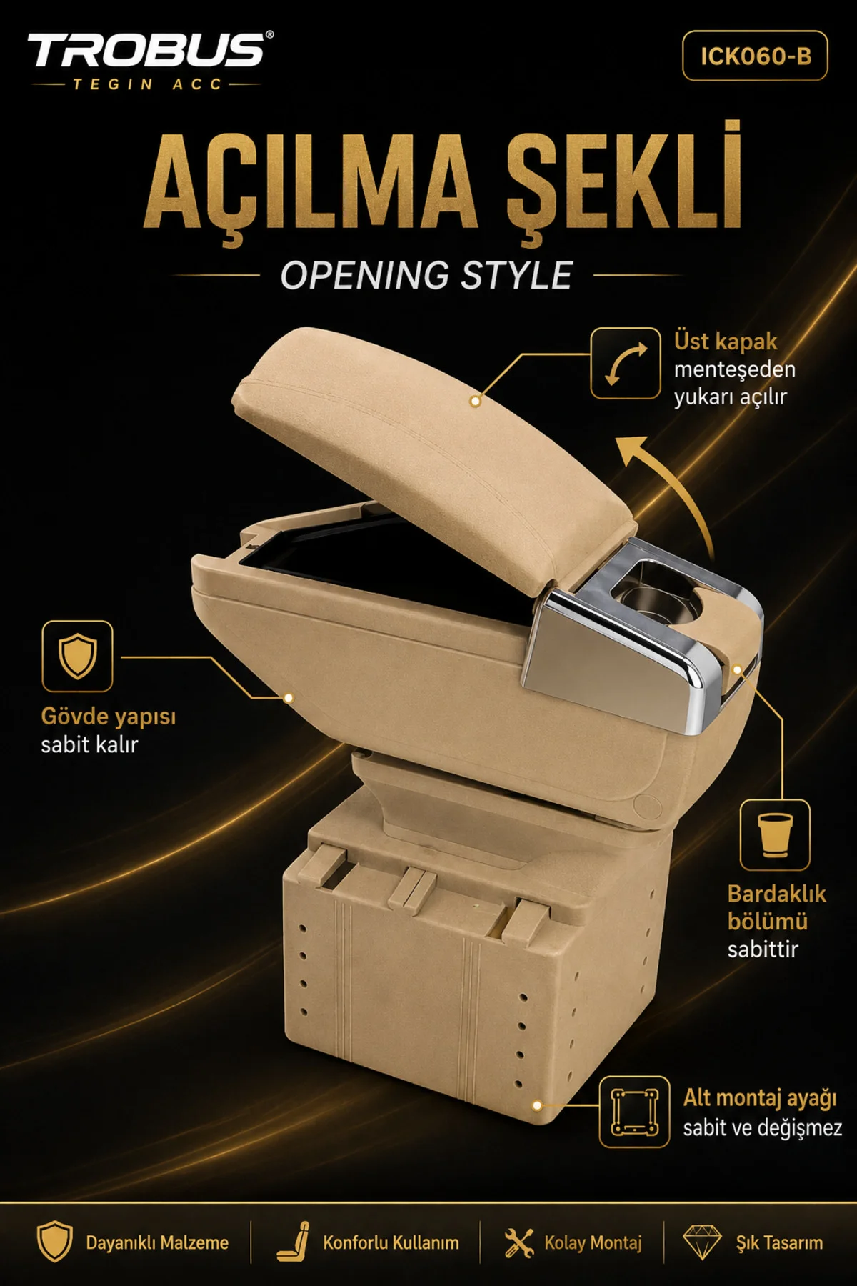Renault R21 1986-1995 Uyumlu Premium Bej Sürgülü Ayarlanabilir Ayaklı Kolçak Kol Dayama
