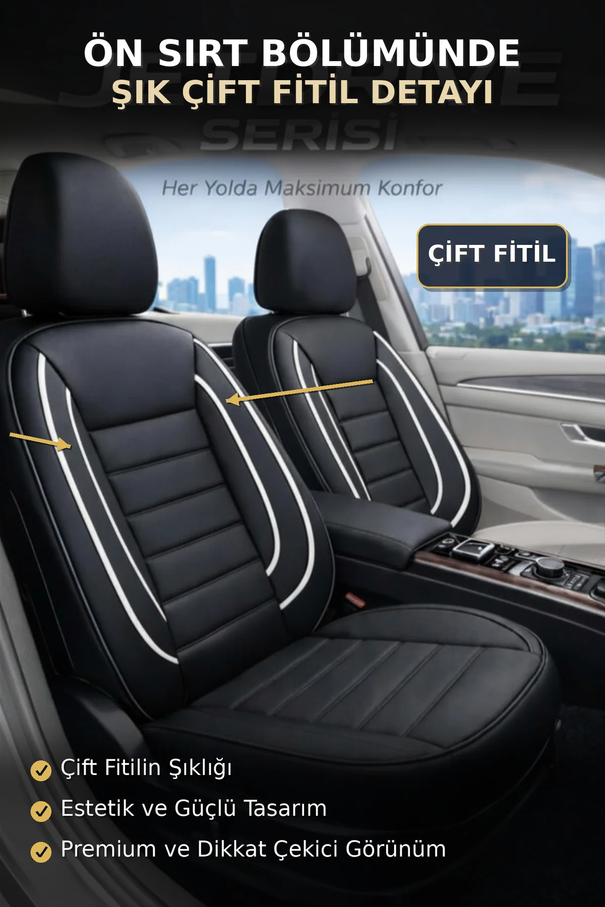 Renault R9 Broadway / Spring / Fairway 1990-2000 Uyumlu Jetdrive Serisi Siyah Beyaz Oto Koltuk Kılıfı Tam Set