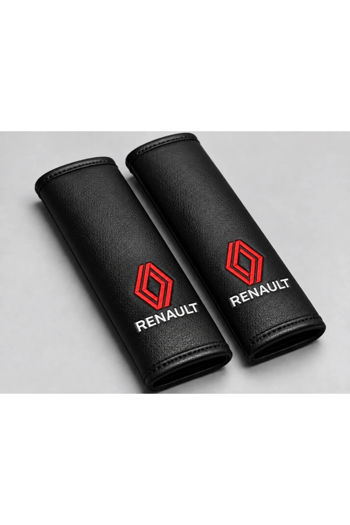 Renault Red Serisi 4 Parça Oto Aksesuar Seti – 2 Boyun Yastığı + 2 Emniyet Kemer Pedi, Siyah Suni Deri, Kırmızı Nakışlı Yeni Renault Logo, Konfor Seti - Görsel 3