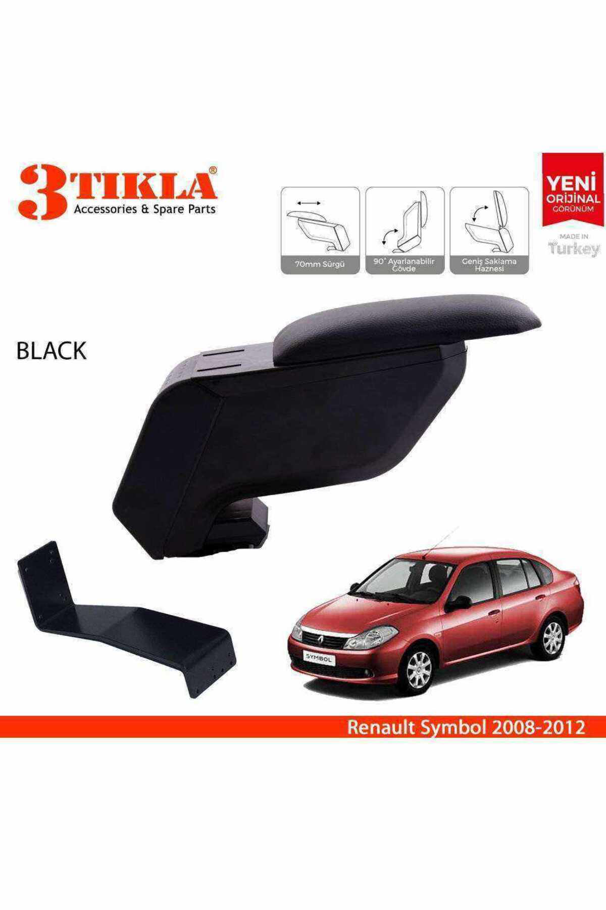 Renault Symbol 2008-2012 Delmesiz Çelik Ayaklı Siyah Kolçak Kol D