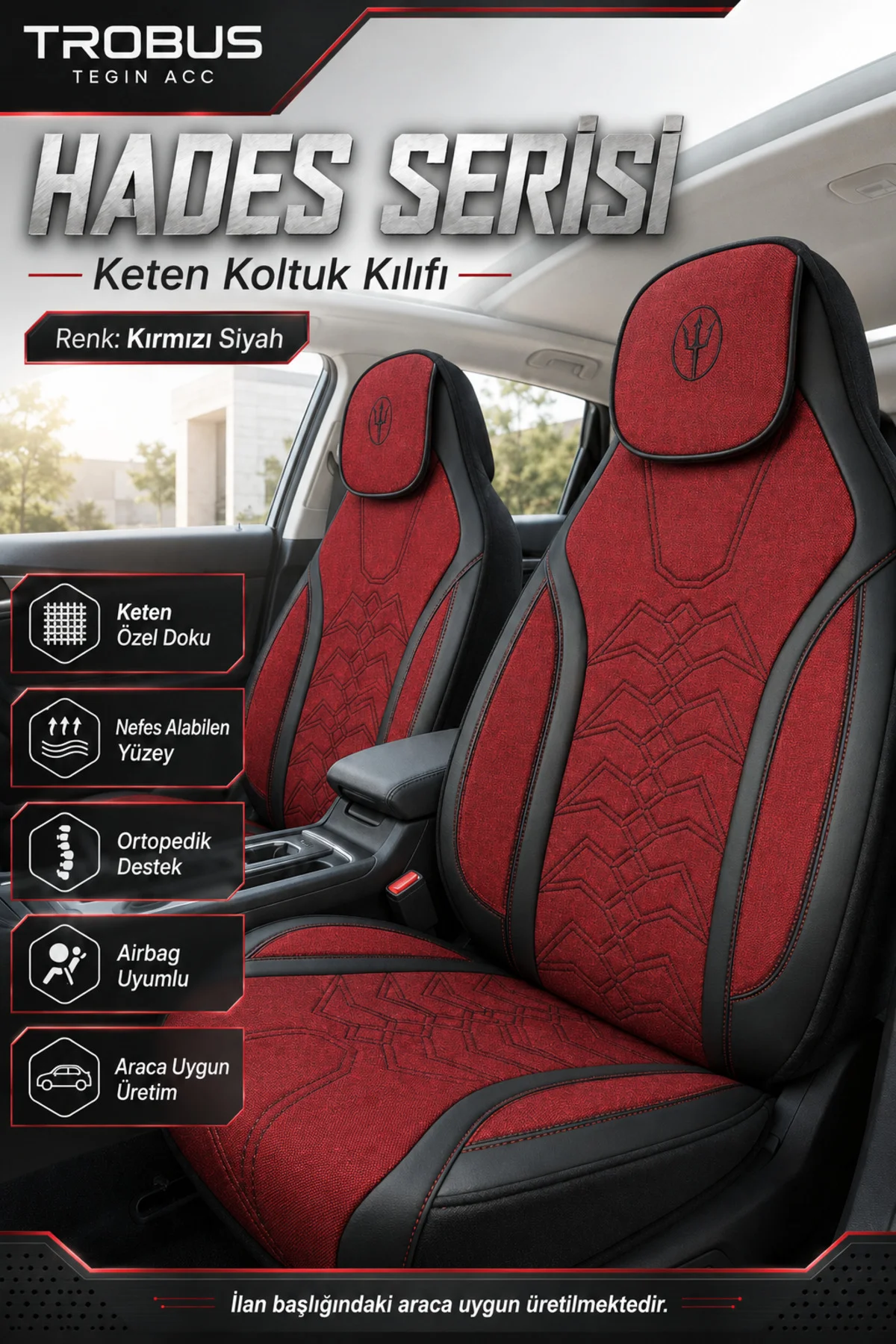 Renault Symbol 2008 ve Sonrası Uyumlu Hades Serisi Keten Koltuk K