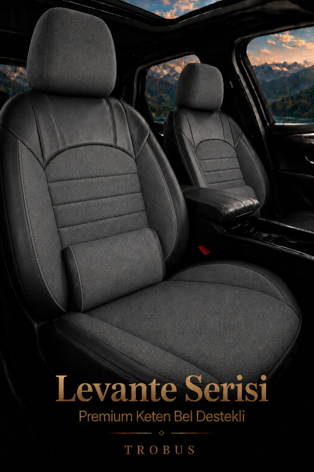 Renault Symbol 2008+ Uyumlu Levante Serisi Bel Destekli Keten Füme Koltuk Kılıfı