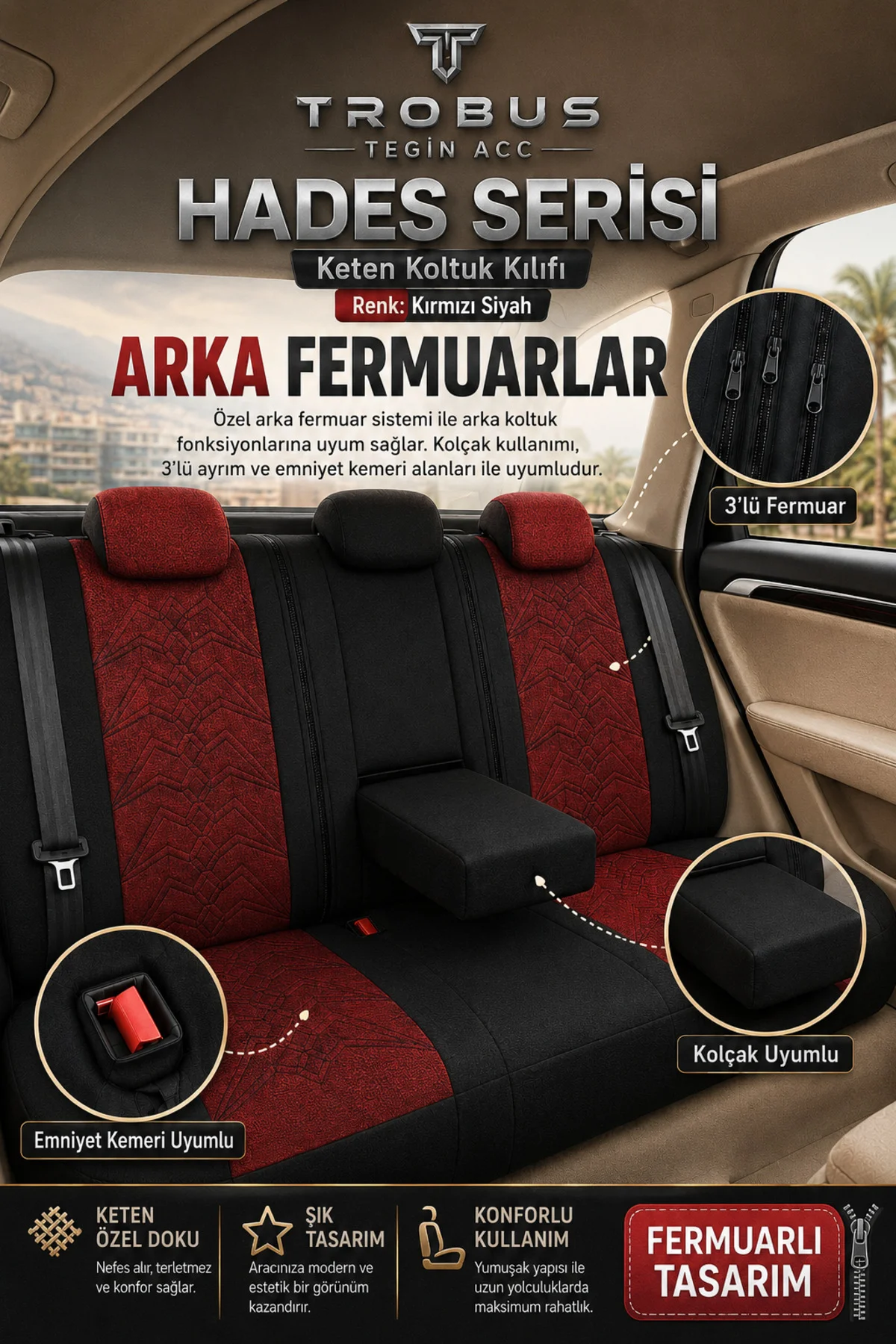 Renault Symbol 2008 ve Sonrası Uyumlu Hades Serisi Keten Koltuk K