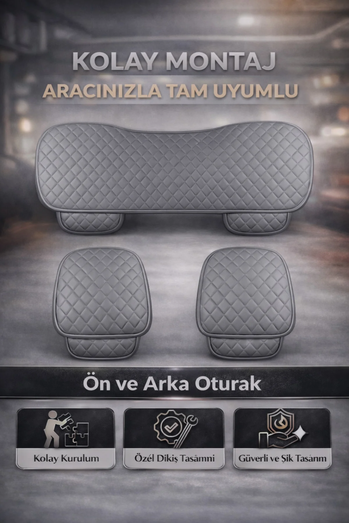 Renault Symbol 2008 ve Sonrası Uyumlu 3 Parça Deri Oturak Minder Gri