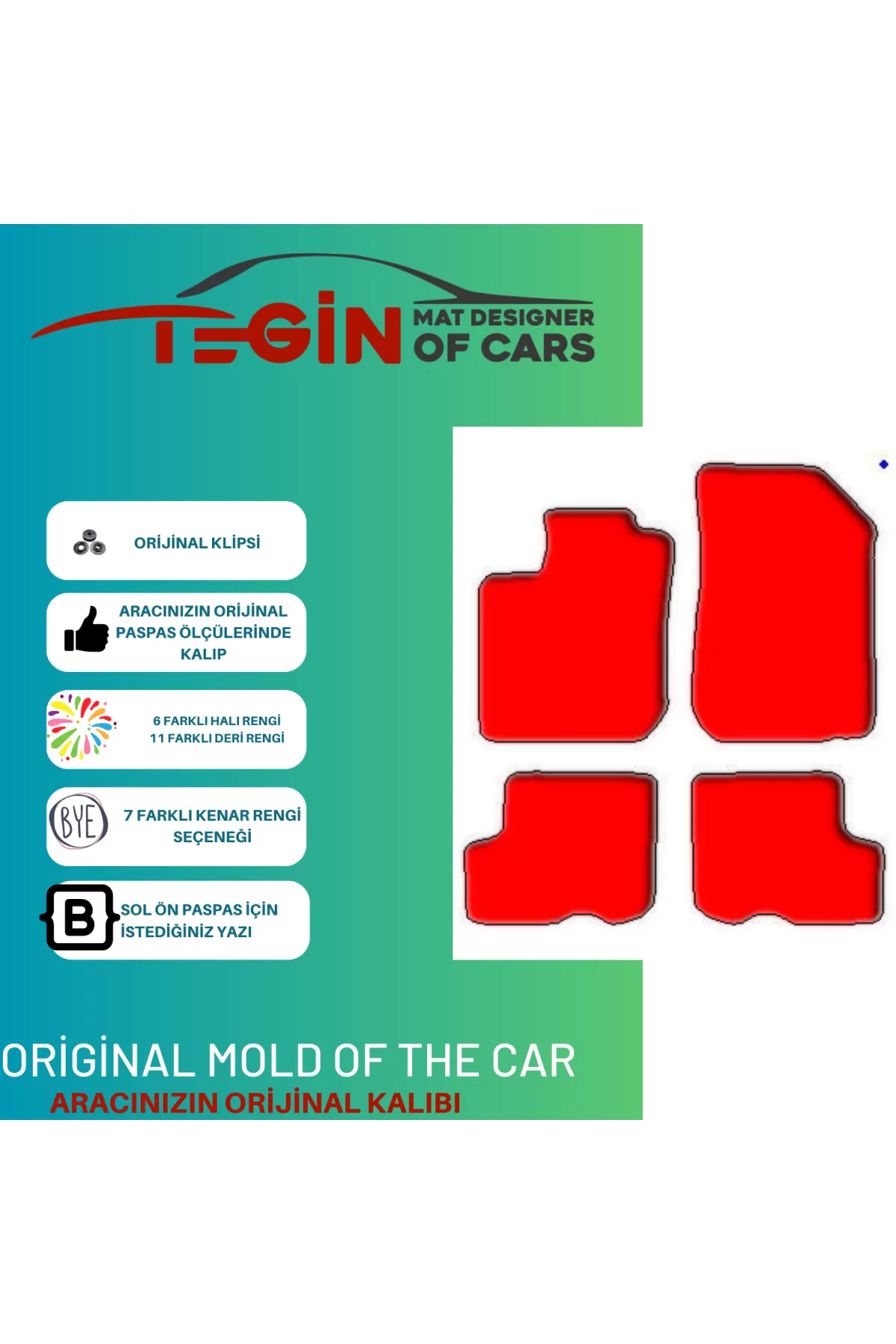 Renault Symbol 3 2012 + Prime Kırmızı Halı Beyaz Kenar Halı Paspa