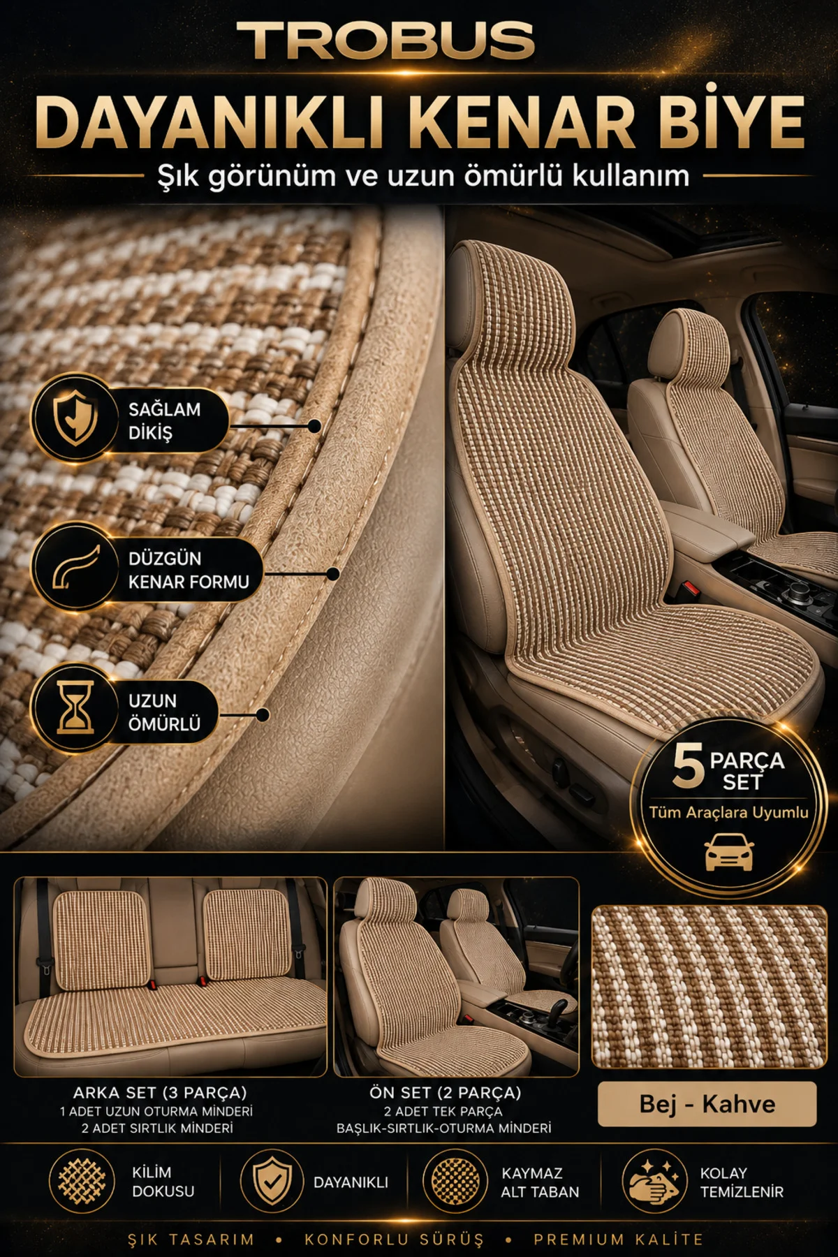 Renault Taliant 2021 ve Sonrası Uyumlu Premium Örme Kilim 5 Parça Minder Bej Fiyatı, Yorumları ve Özellikleri