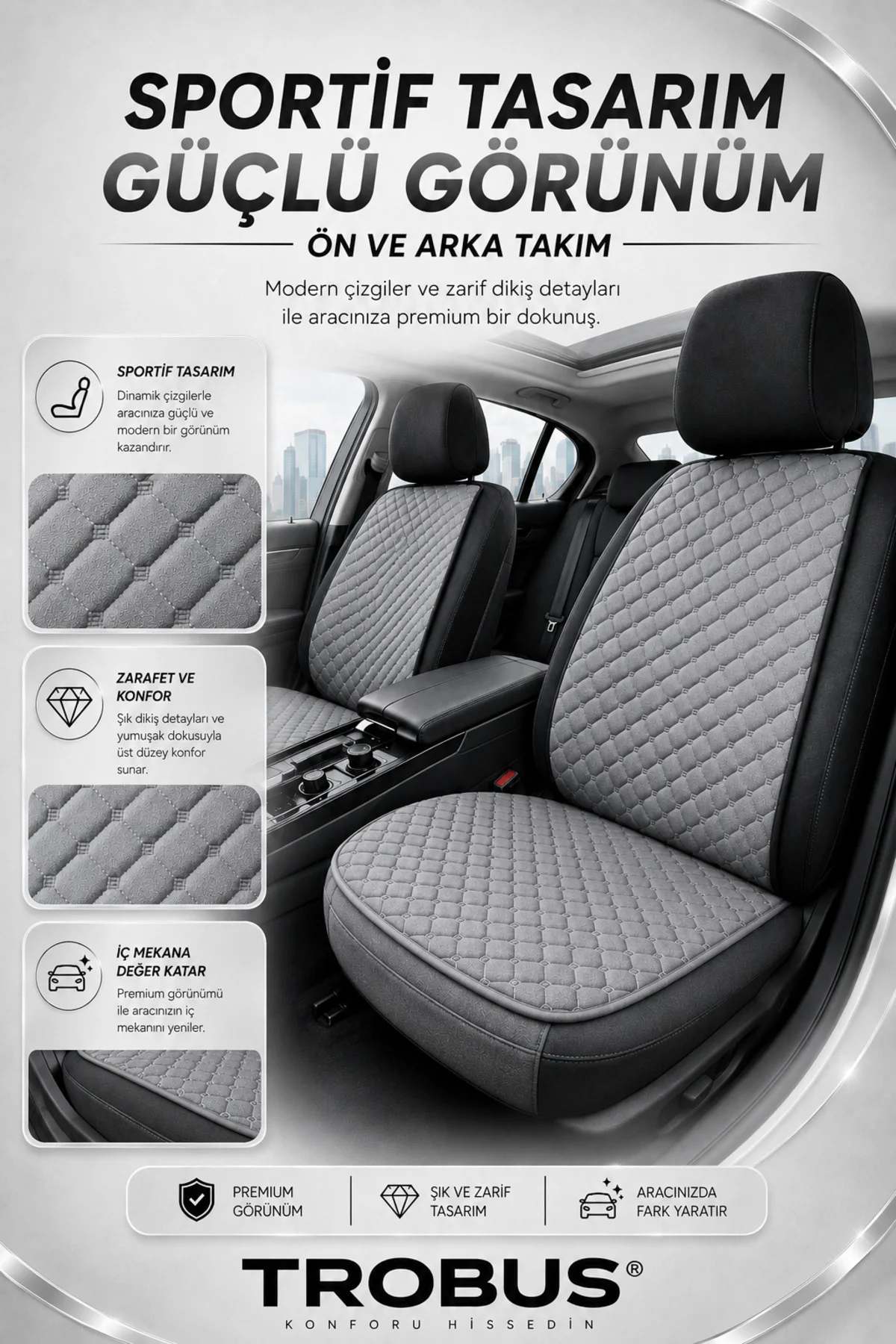 Renault TALİSMAN 2016 Uyumlu 5 Parça Terletmez Kumaş Koltuk Minderi Gri Fiyatı, Yorumları ve Özellikleri