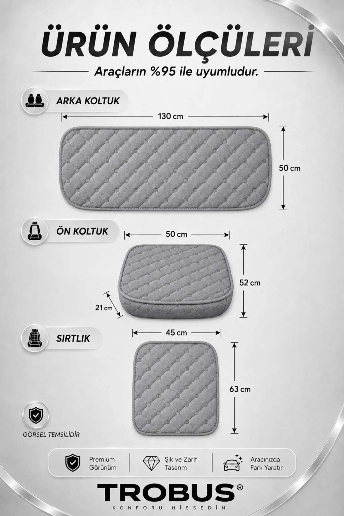 Renault TALİSMAN 2016 Uyumlu 5 Parça Terletmez Kumaş Koltuk Minderi Gri Fiyatı, Yorumları ve Özellikleri