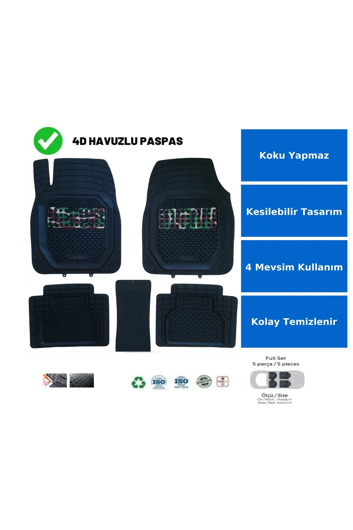 Renault Talisman 2022 Uyumlu Derin Havuzlu Kamuflaj Desenli Üniversal Paspas (Kamuflaj)