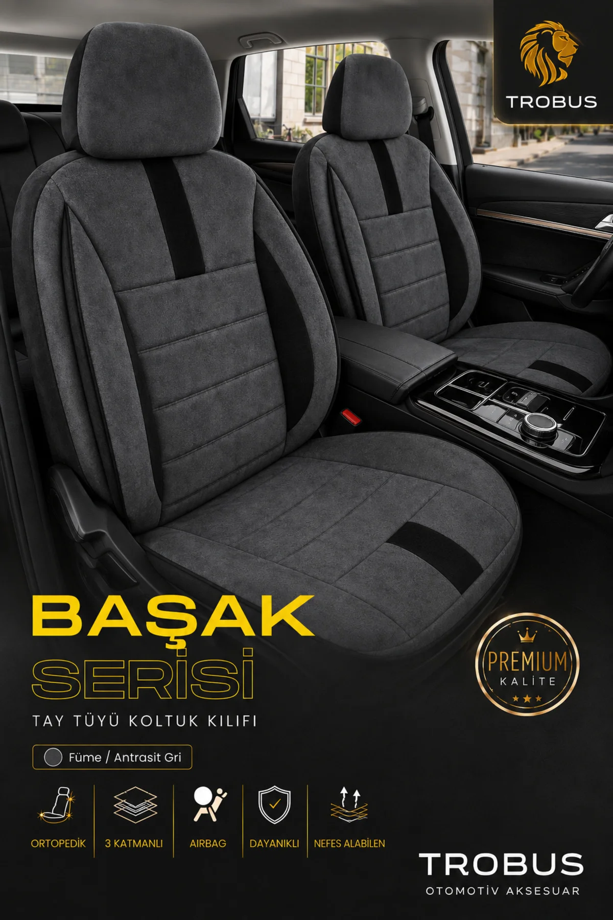 Renault Talisman Oto Koltuk Kılıfı 2016 ve Sonrası Füme Başak Serisi Tay Tüyü Tam Set