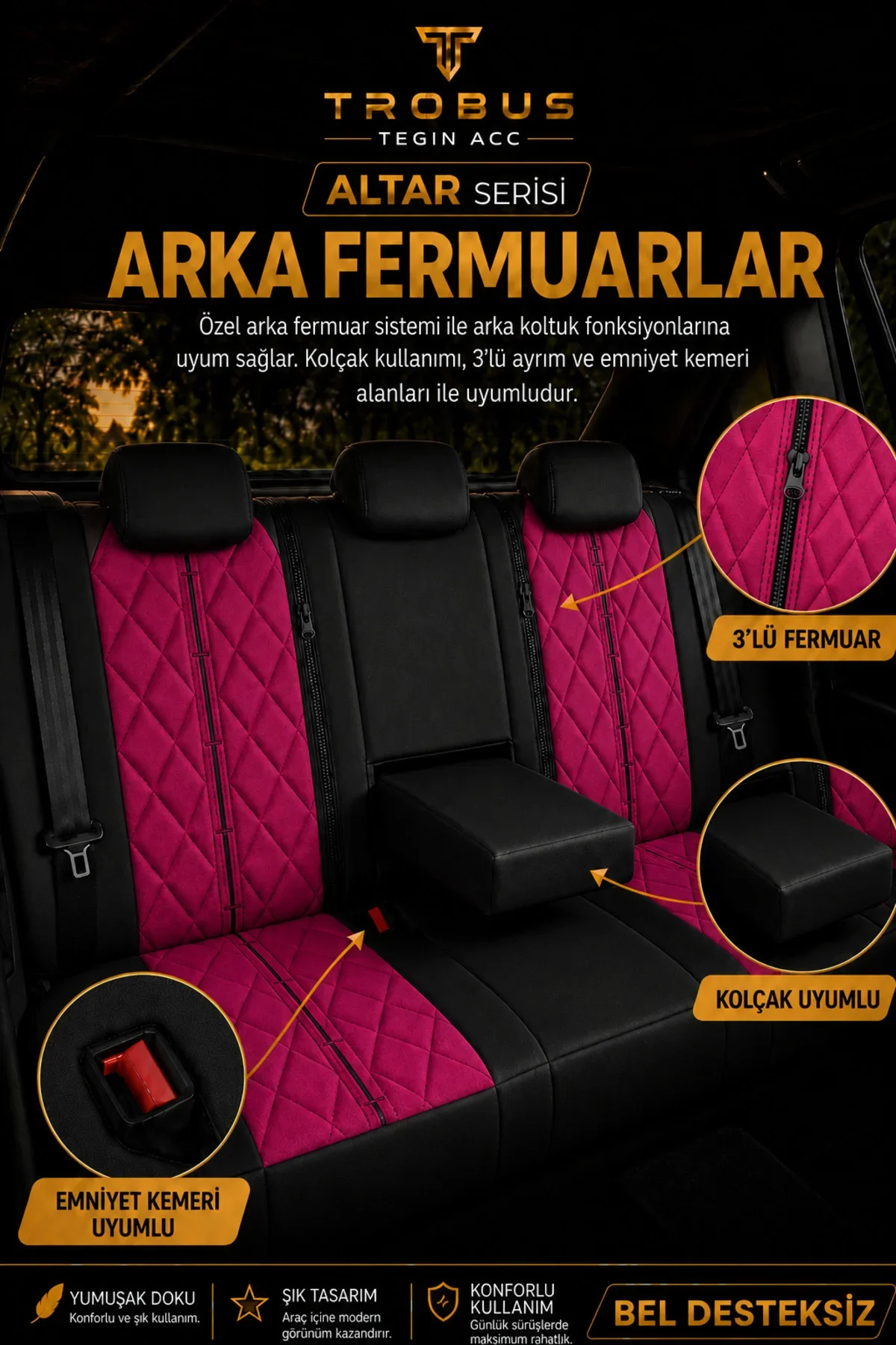 Renault Toros 1989-2000 Uyumlu Altar Serisi Tay Tüyü Bordo Siyah Premium Koltuk Kılıfı - Görsel 4