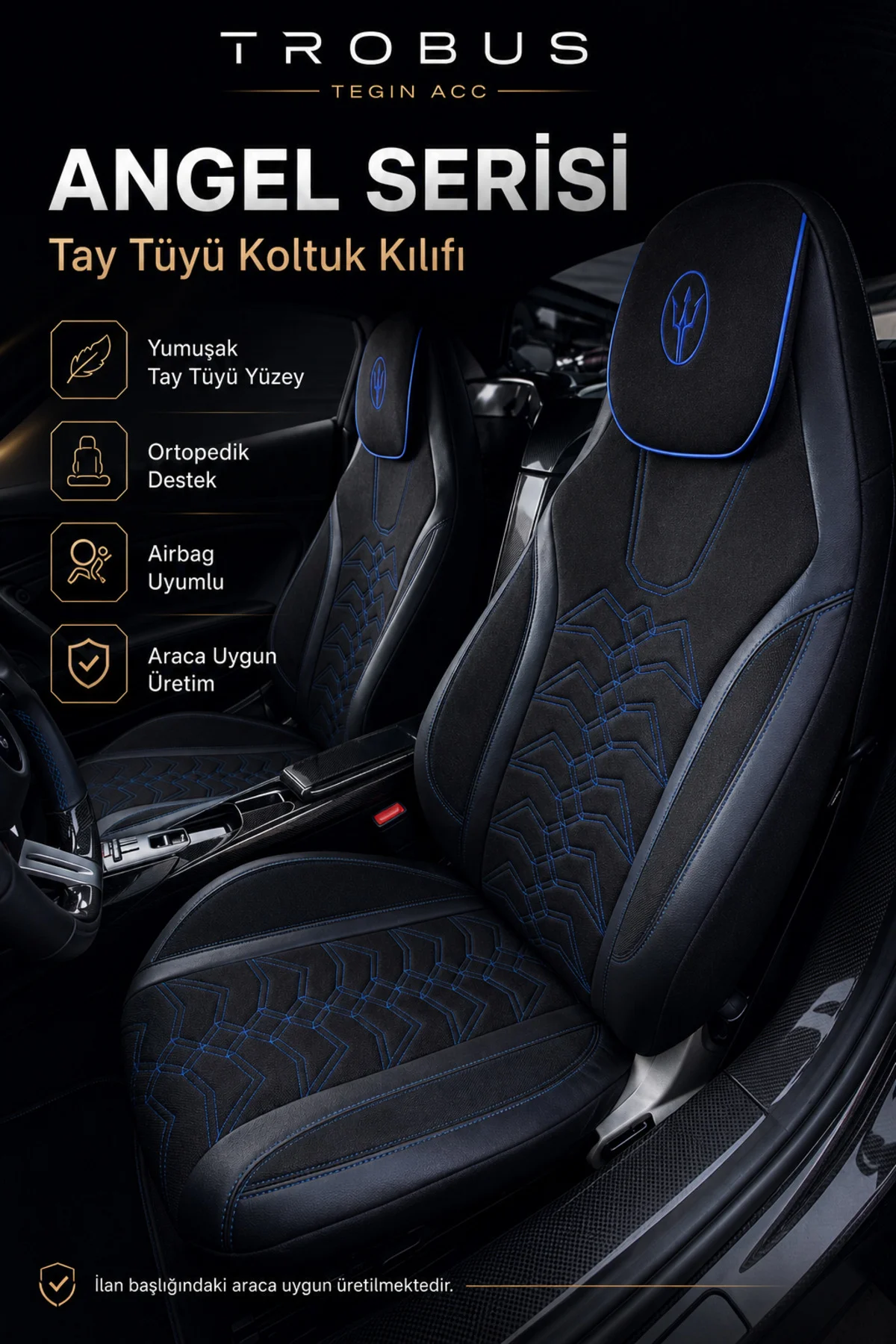 Renault Toros 1989-2000 Uyumlu Angel Serisi Tay Tüyü Koltuk Kılıfı Siyah Mavi Fiyatı, Yorumları ve Özellikleri