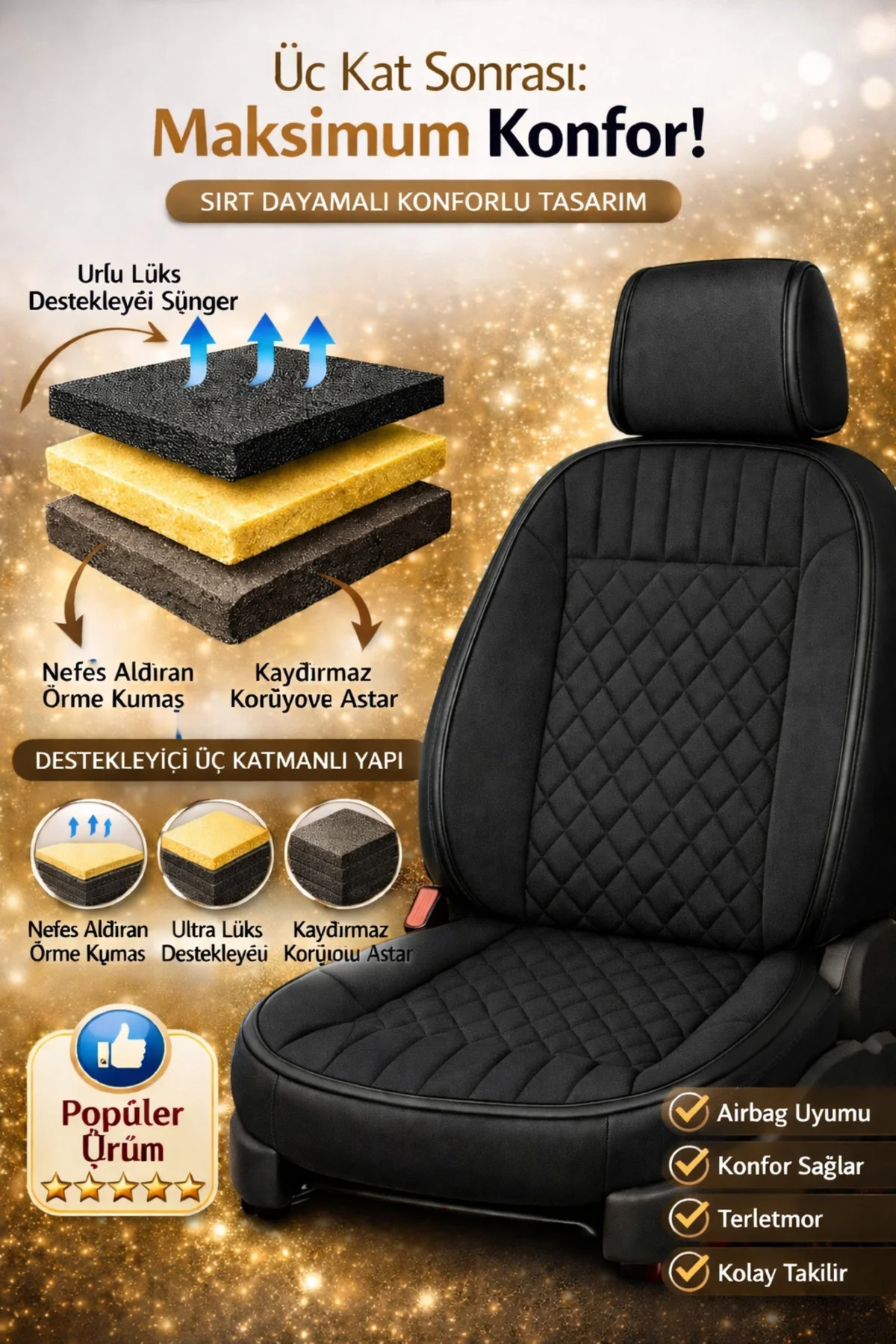 Renault TOROS 1989-2000 Uyumlu Eren Daimond 2 Parça Ön Oto Koltuk Minderi Terletmez Siyah Fiyatı, Yorumları ve Özellikleri