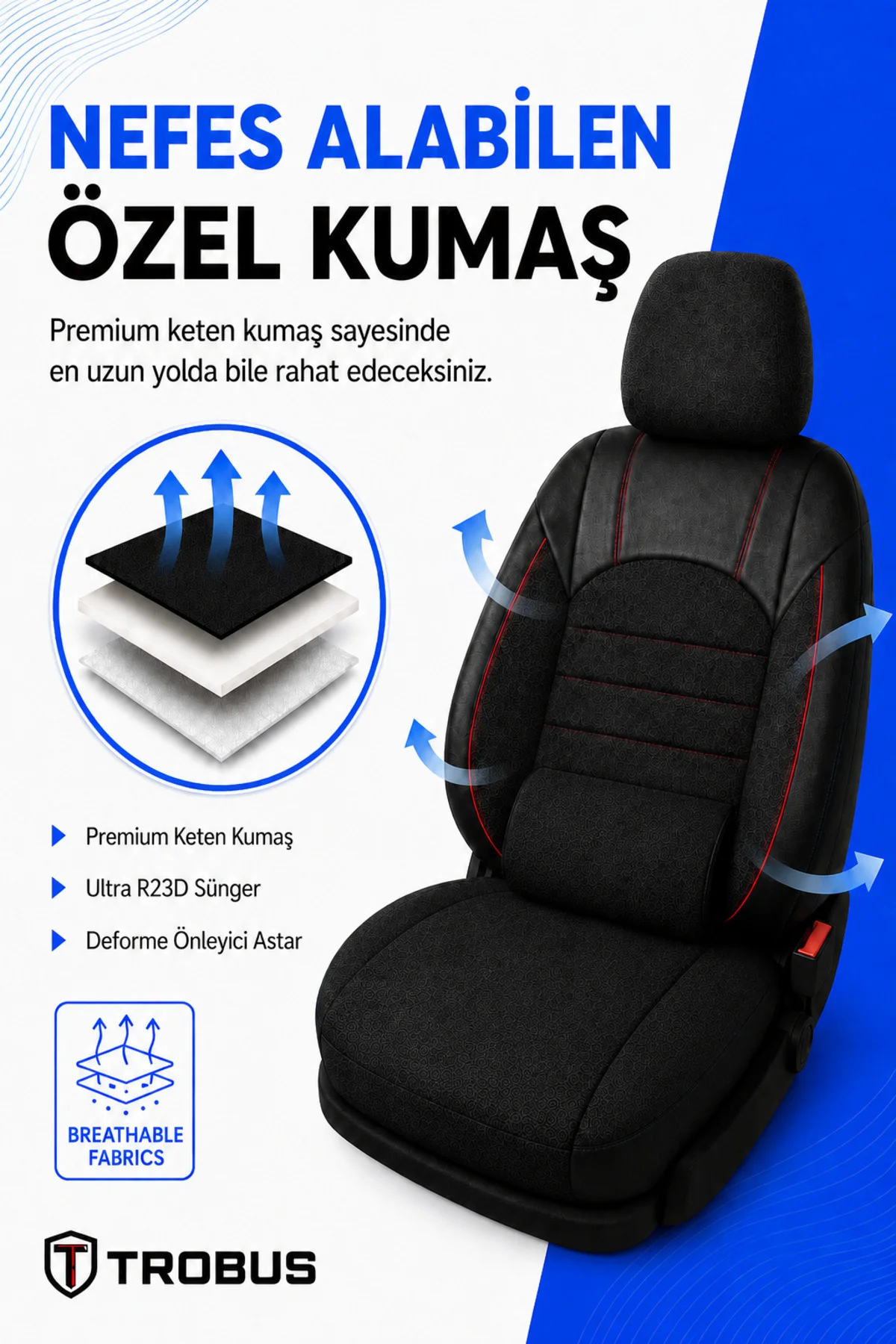 Renault Toros 1989-2000 Uyumlu Levante Serisi Bel Destekli Keten Füme Kırmızı Koltuk Kılıfı