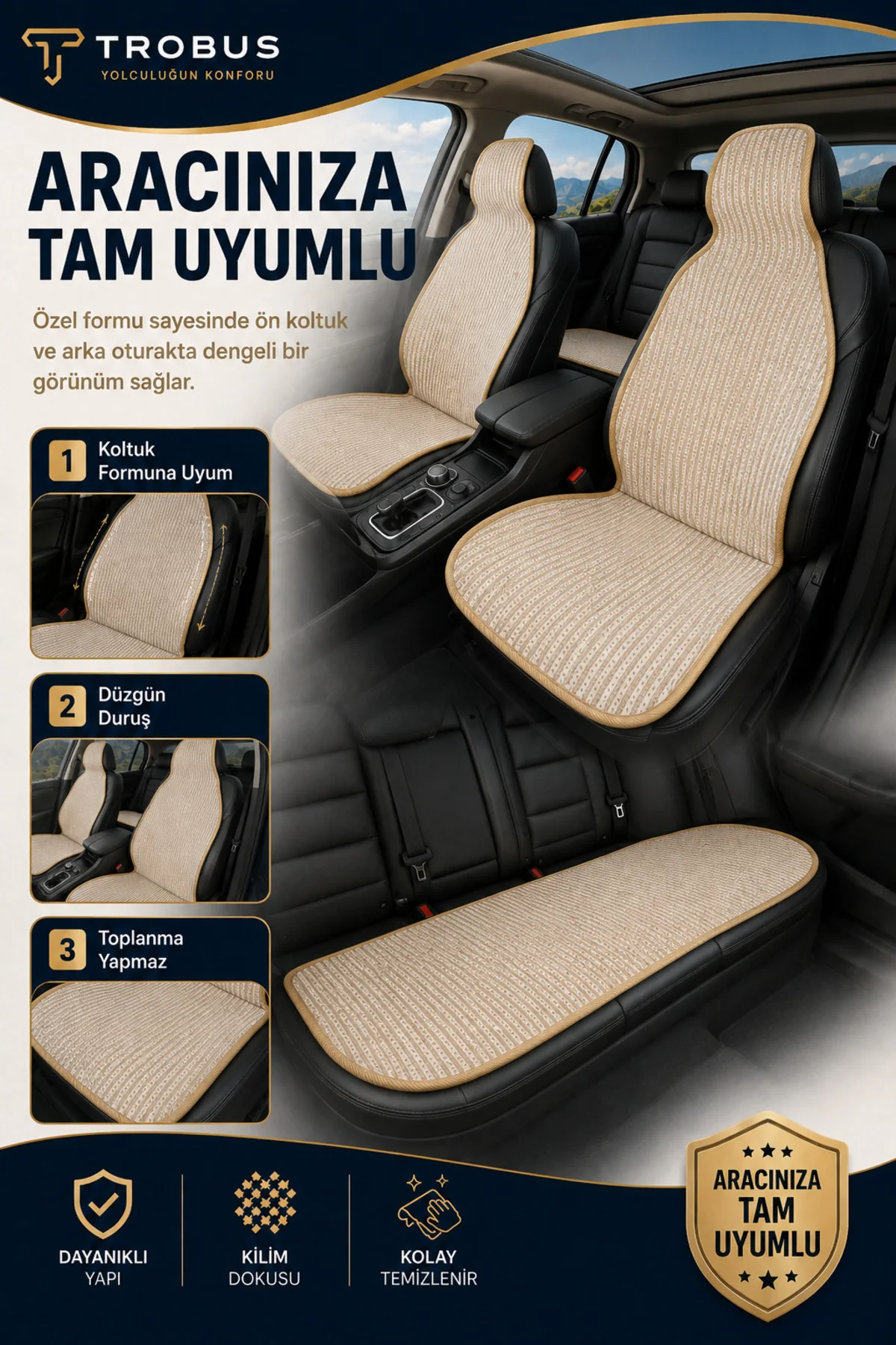 Renault Toros 1989-2000 Örme 3 Parça Minder Terletmez Kaymaz Taban Bej Fiyatı, Yorumları ve Özellikleri