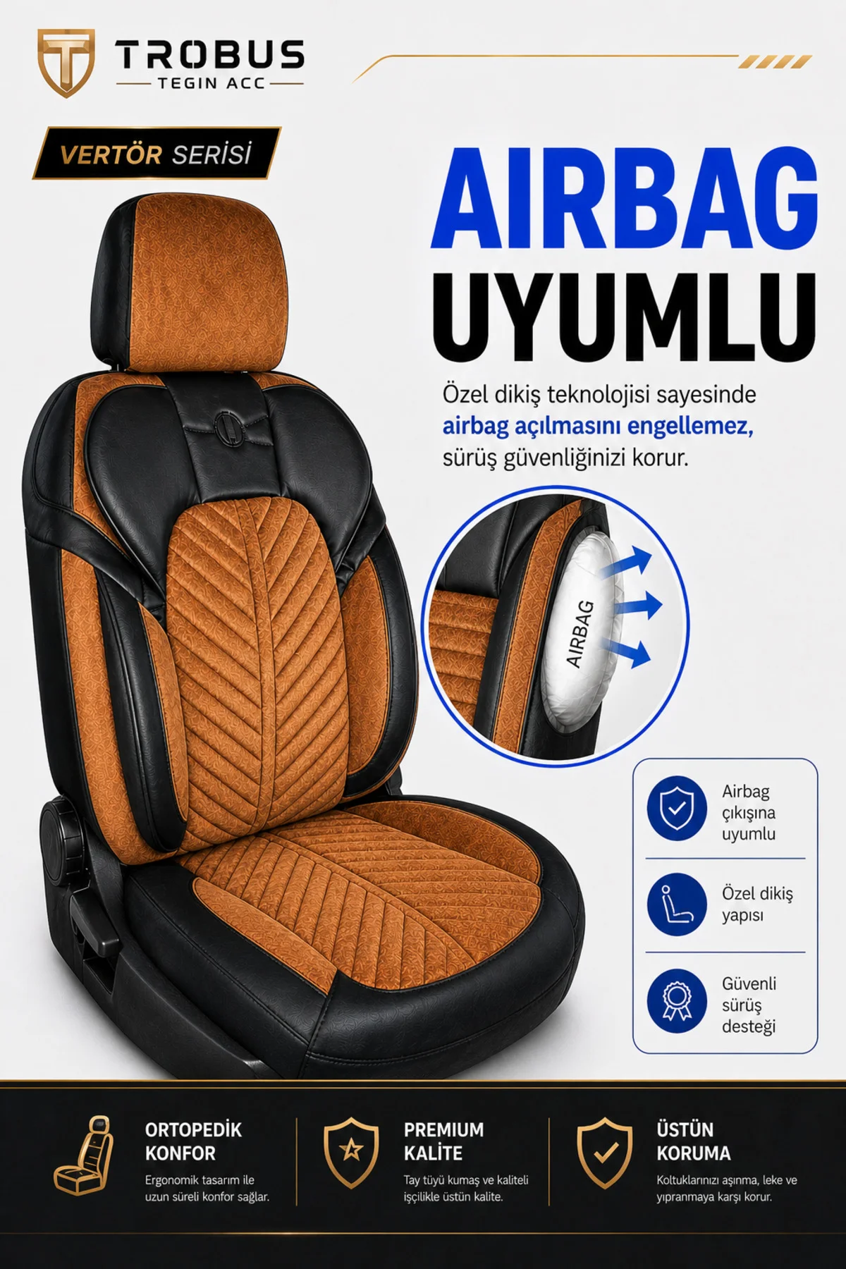 Renault Toros 1989-2000 Uyumlu Süvari Serisi Tay Tüyü Taba Premium Koltuk Kılıfı