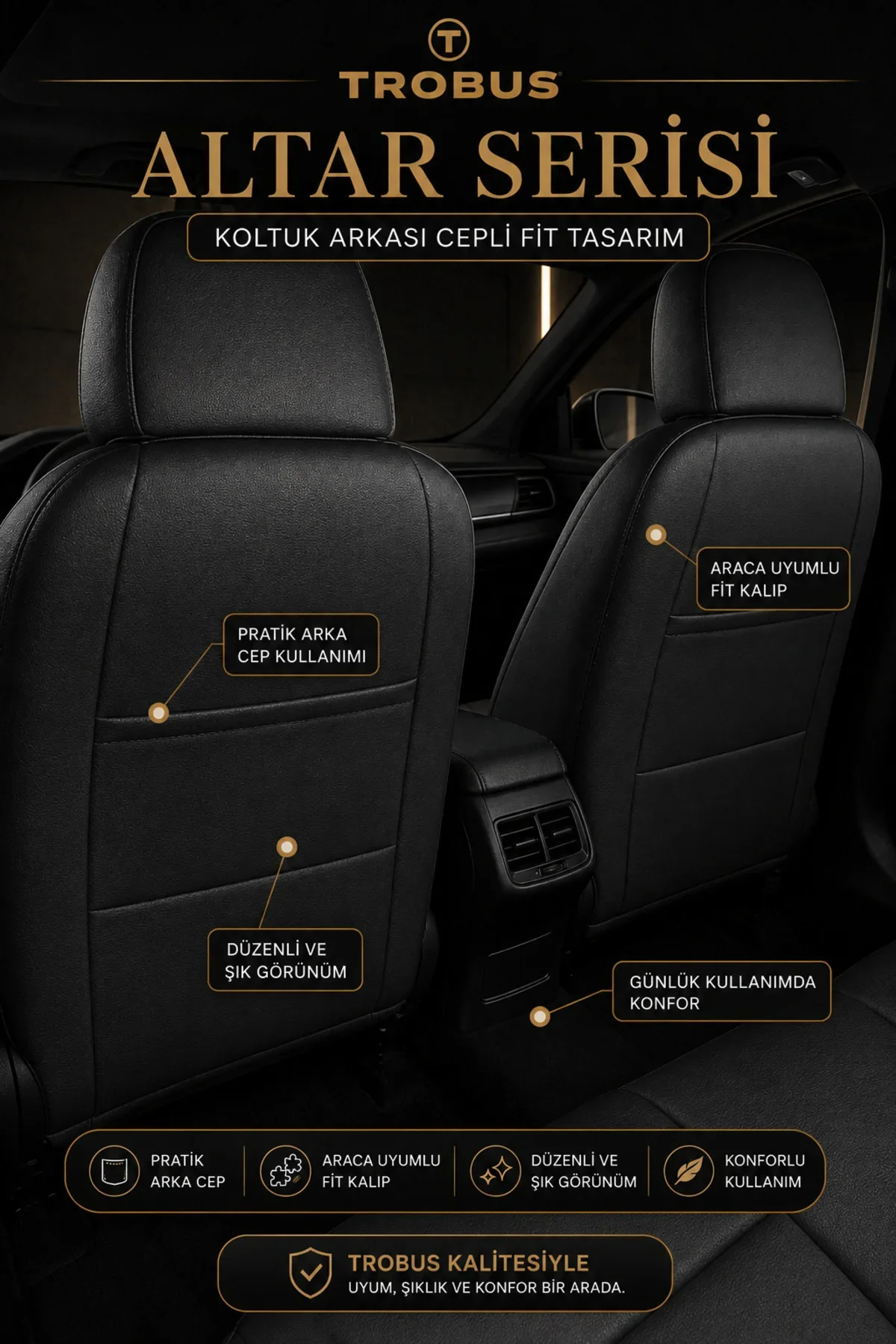 Renault Toros 1989-2000 Uyumlu Altar Serisi Tay Tüyü Bordo Siyah Premium Koltuk Kılıfı - Görsel 5