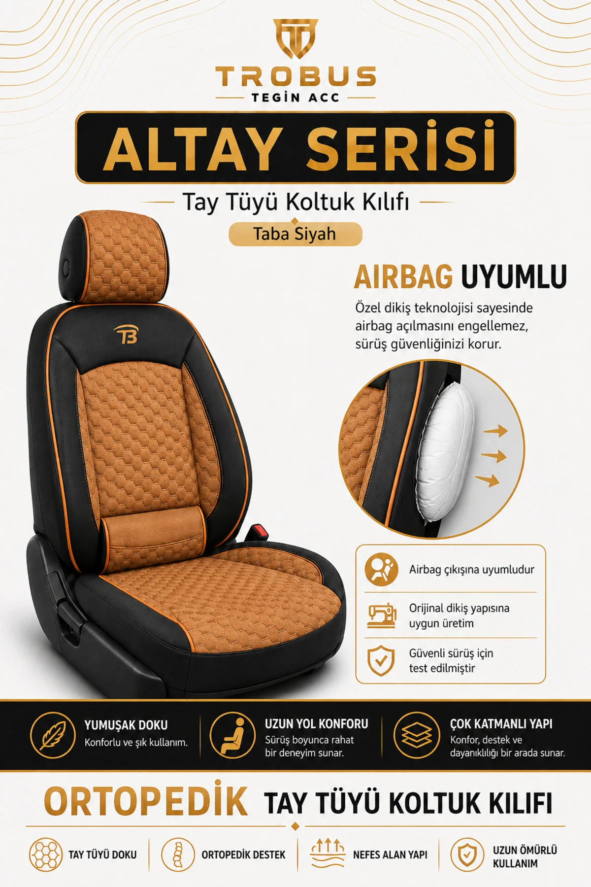 Renault Toros 1989-2000 Uyumlu Altay Bel Destekli Tay Tüyü Taba Siyah Koltuk Kılıfı Fiyatı, Yorumları ve Özellikleri