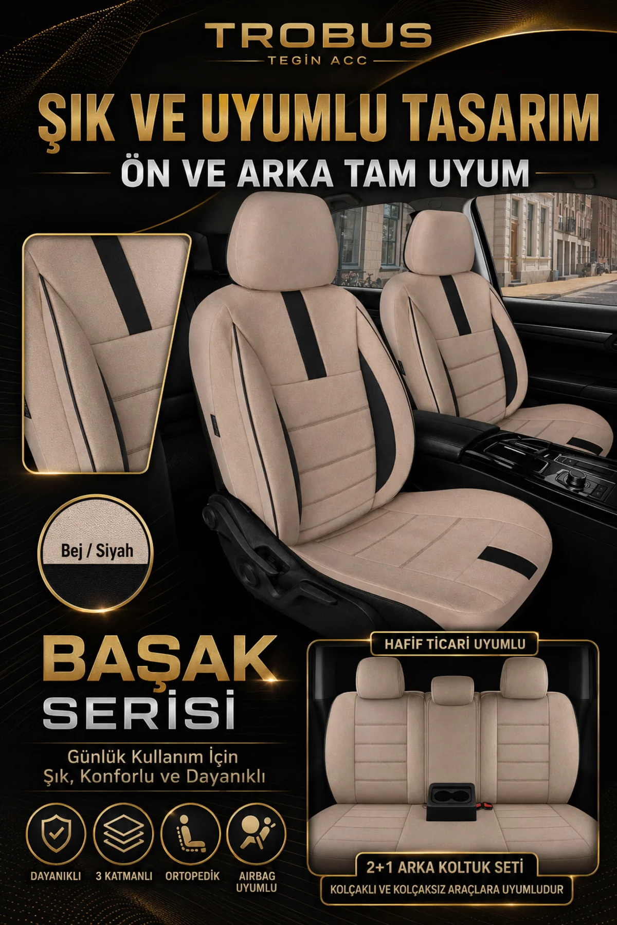 Renault Toros Oto Koltuk Kılıfı 1989-2000 Bej Başak Serisi Tay Tüyü Tam Set