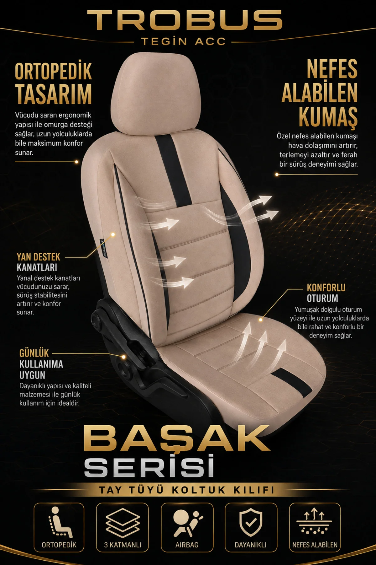 Renault Toros Oto Koltuk Kılıfı 1989-2000 Bej Başak Serisi Tay Tüyü Tam Set