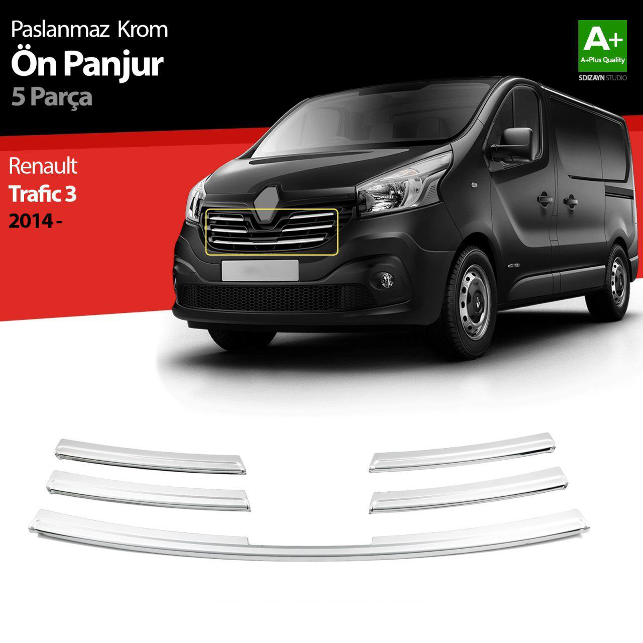 Renault Traffic Uyumlu Krom Ön Panjur 5 Parça. 2015 Üzeri Renault Traffic Uyumlu Krom Ön Panjur 5 Parça. 2015 Üzeri