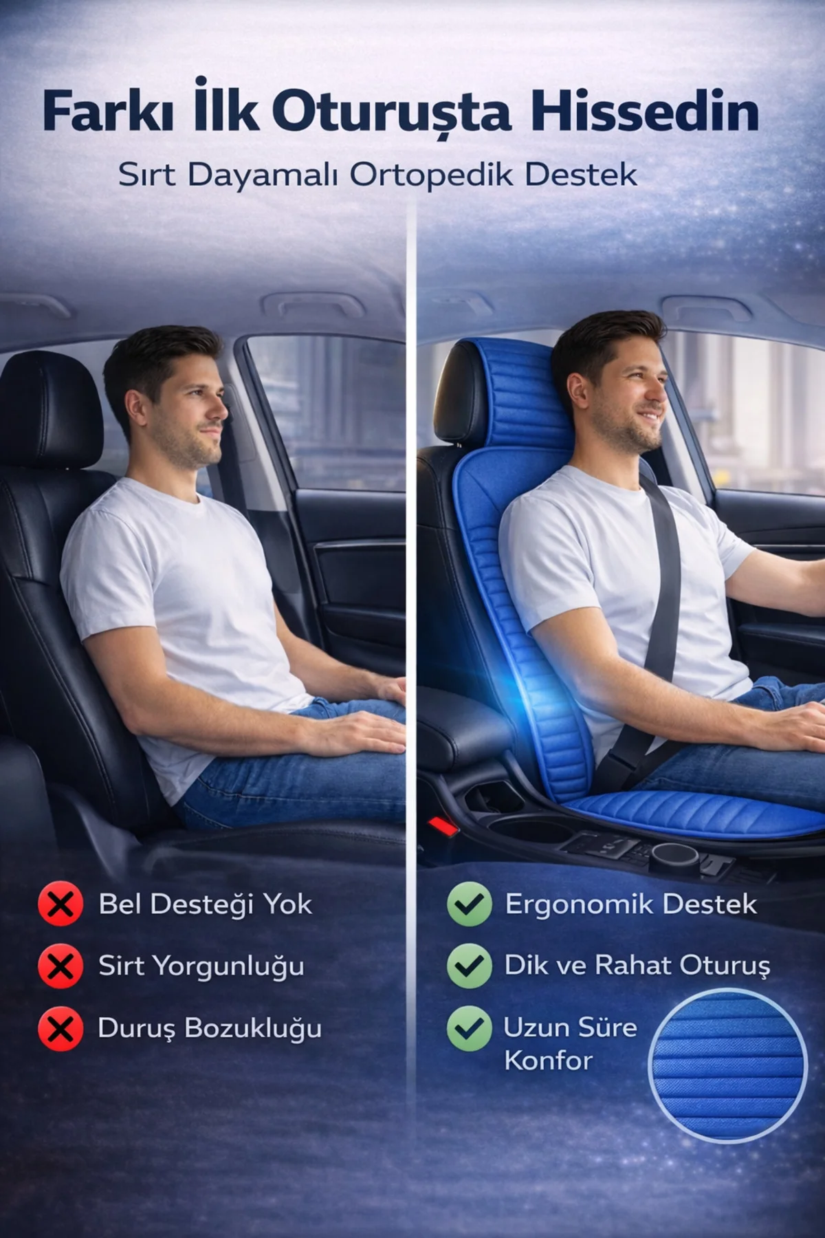 Renault TRAFIC 2007-2014 Uyumlu Vento 2 Parça Ön Oto Koltuk Minderi Terletmez Kaymaz Taban Mavi Fiyatı, Yorumları ve Özellikleri