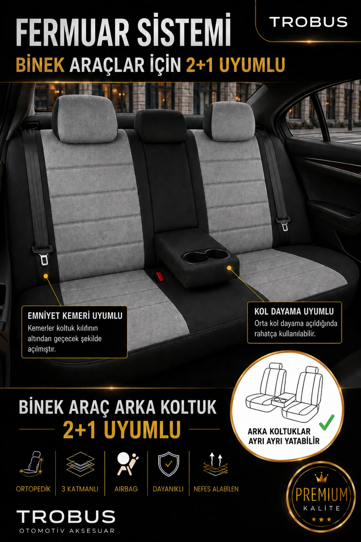 Renault Trafic Oto Koltuk Kılıfı 2007 2008 2009 2010 2011 2012 2013 2014 Gri Başak Serisi Tay Tüyü