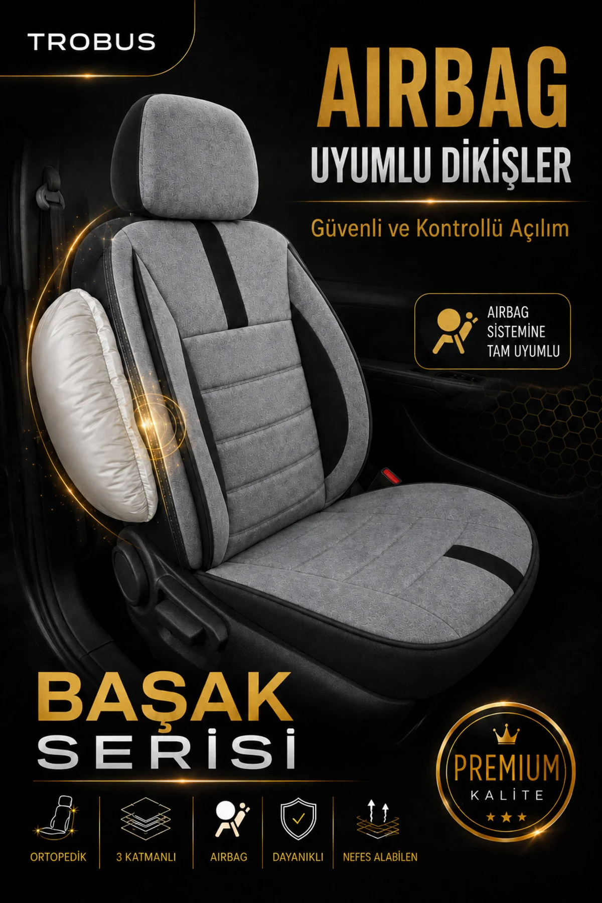 Renault Trafic Oto Koltuk Kılıfı 2007 2008 2009 2010 2011 2012 2013 2014 Gri Başak Serisi Tay Tüyü