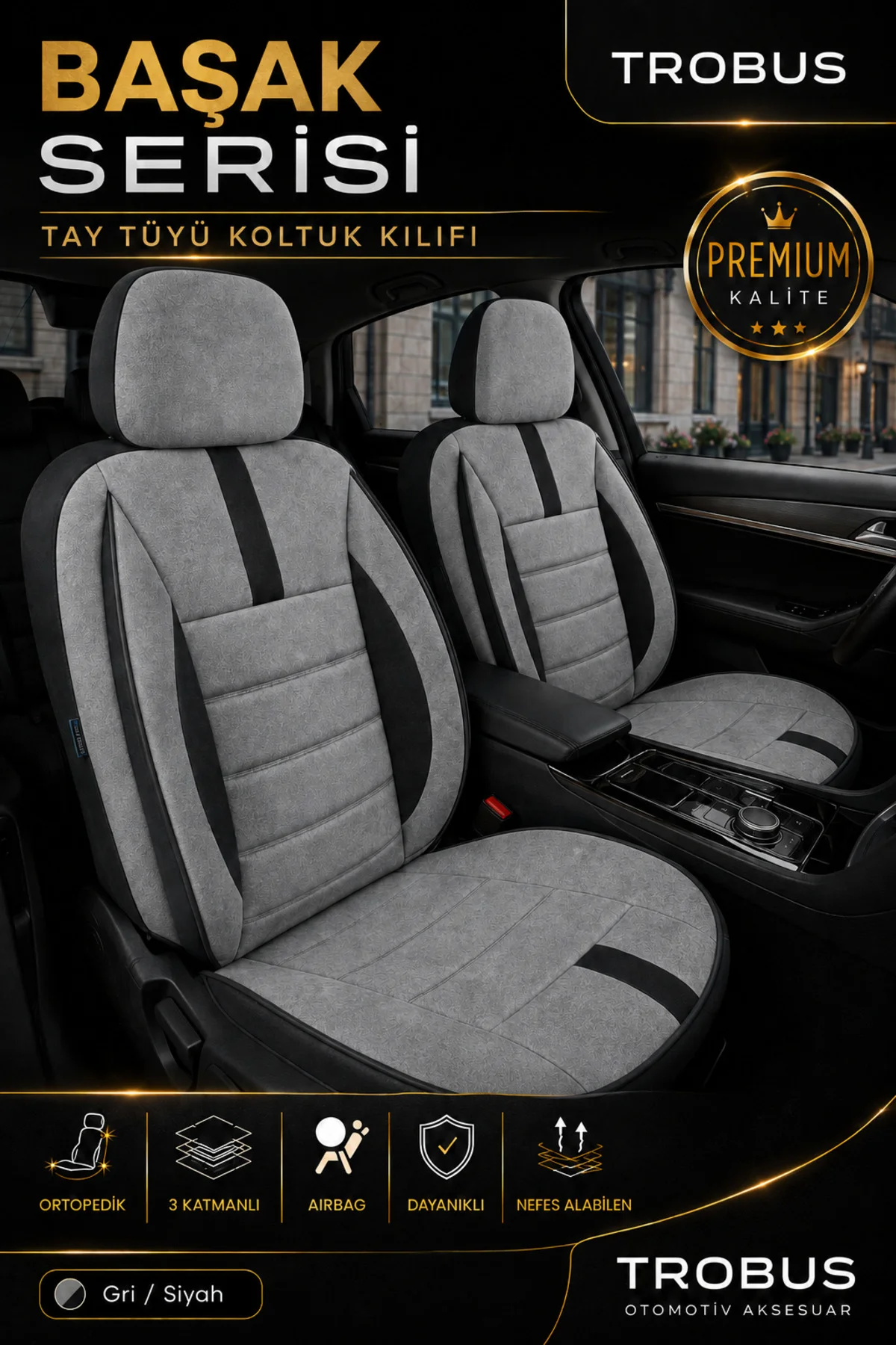 Renault Trafic Oto Koltuk Kılıfı 2007 2008 2009 2010 2011 2012 2013 2014 Gri Başak Serisi Tay Tüyü