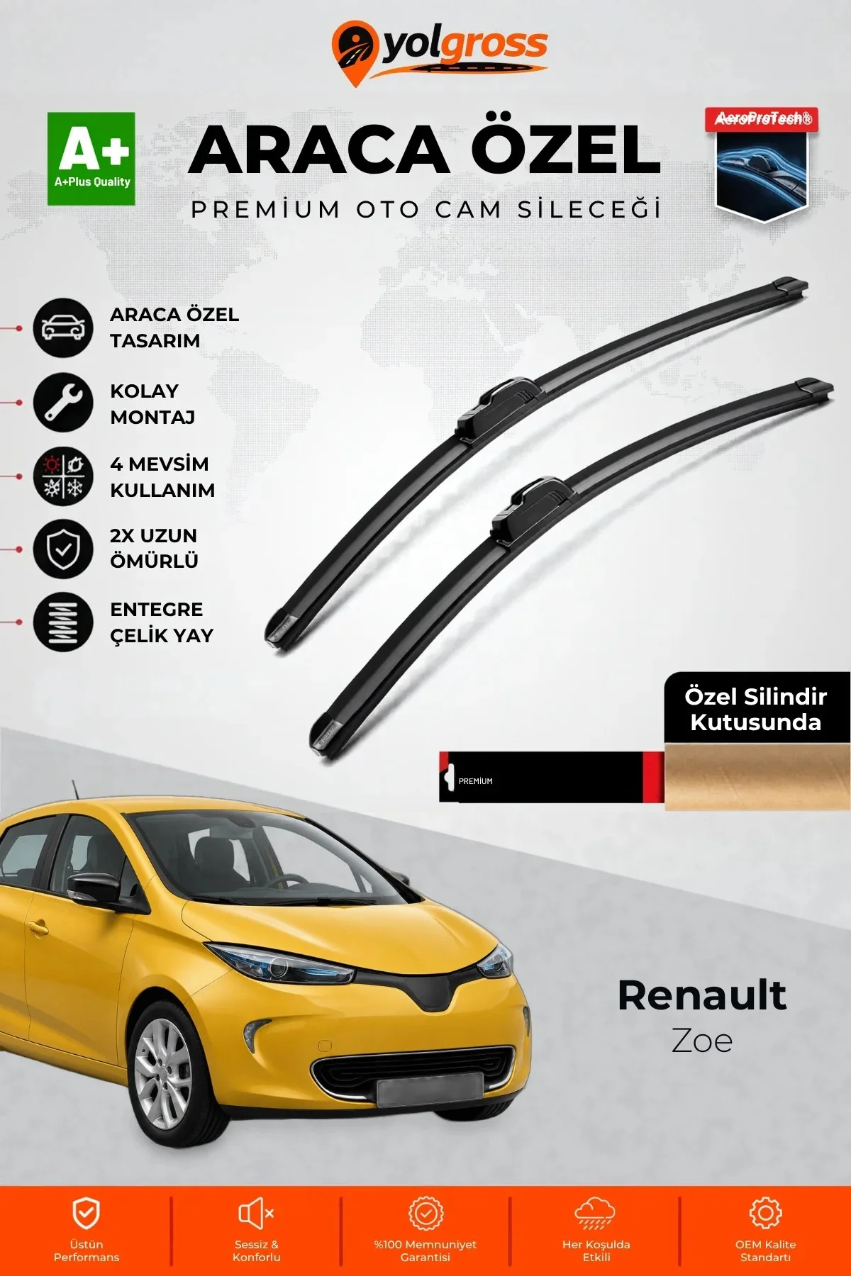 Renault Zoe Ön Cam Silecek Seti 2013 Üzeri Premium Araca Özel 60-35 Cm A+ Kalite