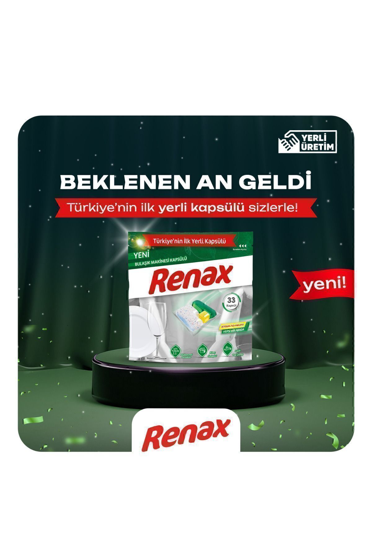 Renax  Bulaşik Makinesi Kapsülü Hepsi Bir Arada 33 Lü X 6 Adet