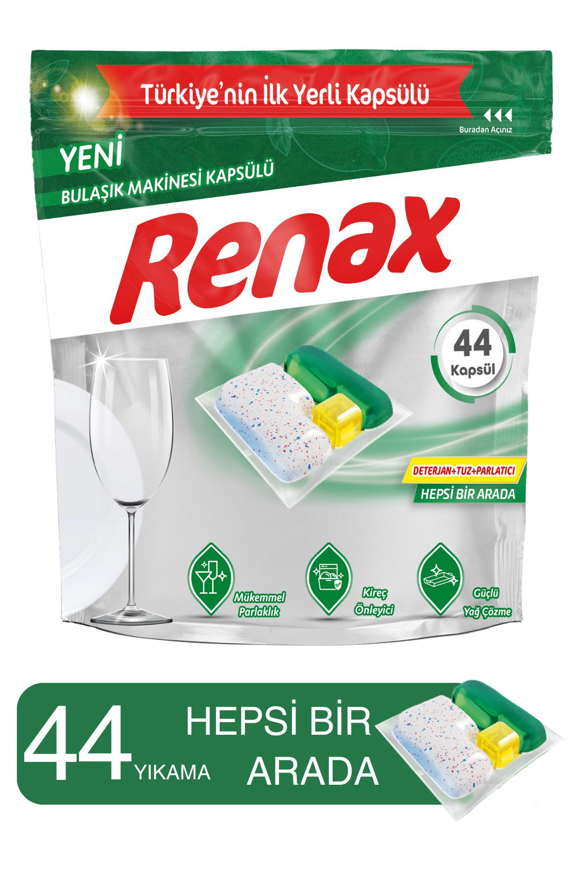 Renax Bulaşık Makinesi Kapsülü Hepsi Bir Arada 44 Lü