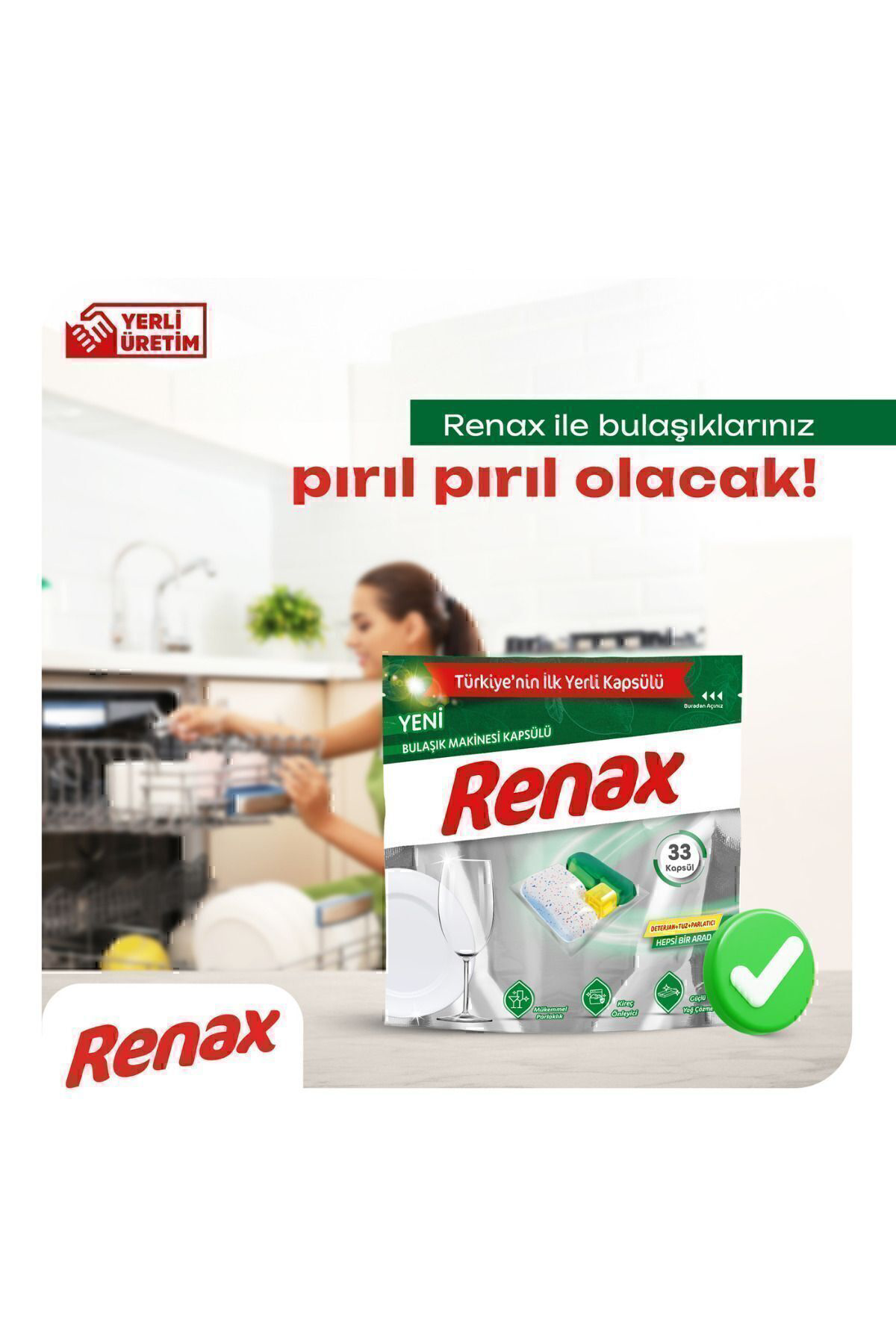 Renax  Bulaşik Makinesi Kapsülü Hepsi Bir Arada 33 Lü X 6 Adet
