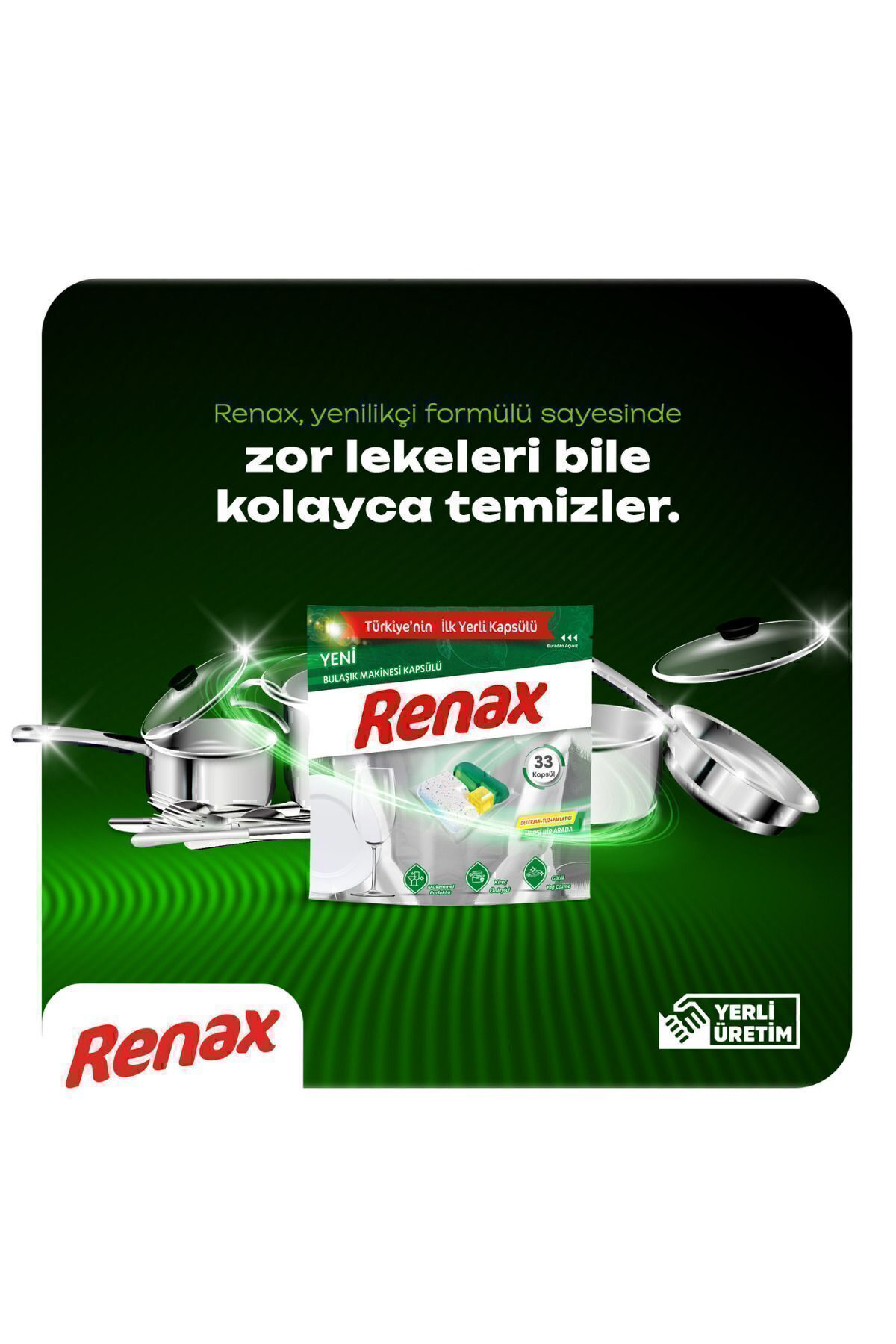 Renax  Bulaşik Makinesi Kapsülü Hepsi Bir Arada 33 Lü X 6 Adet