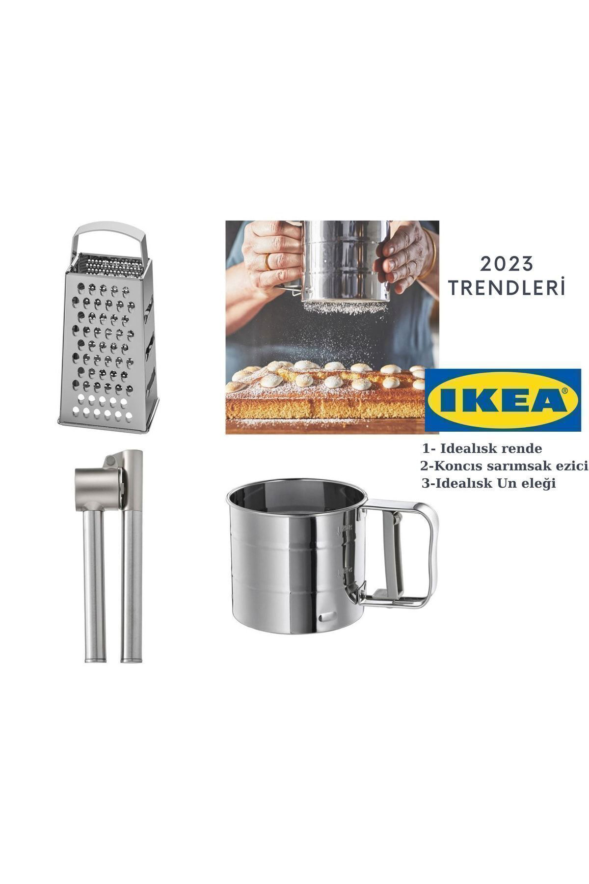 İkea Rende, Paslanmaz Çelik, 12X10 Cm Sarımsak Ezici İdealısk Un Eleği