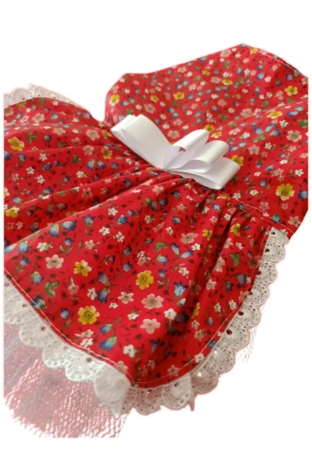 Rengarenk Çiçekli Fiyonklu Kedi ve Köpek Kıyafeti Elbisesi Large/