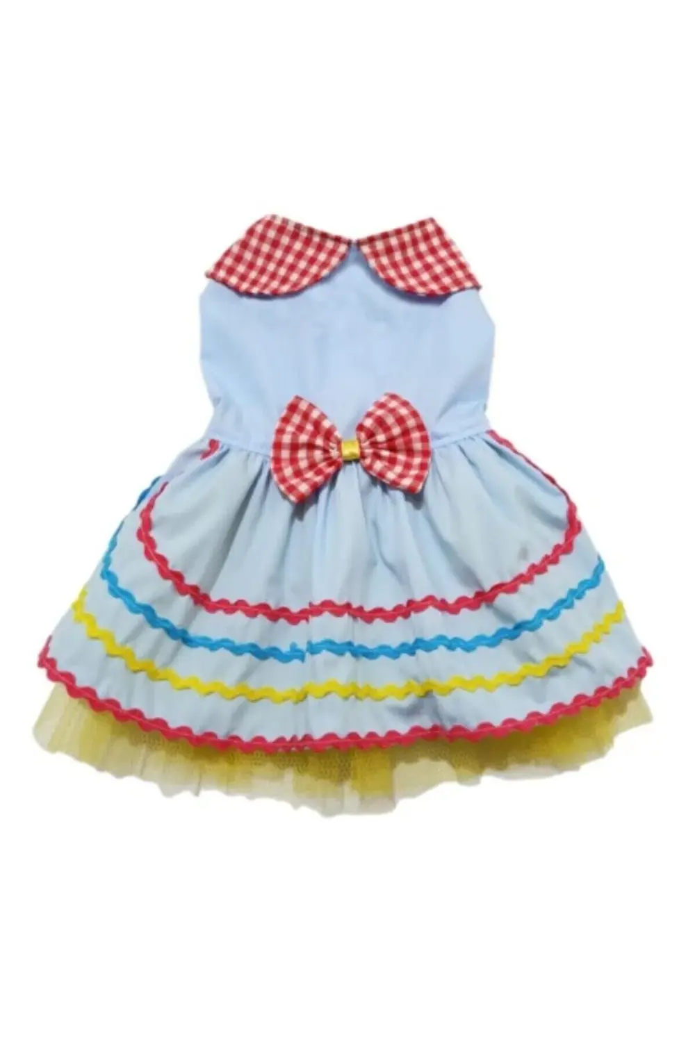 Rengarenk Festival Temalı Papyonlu Tüllü Kedi Köpek Kıyafeti Elbi