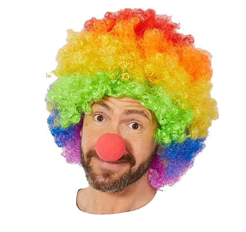 Rengarenk Gökkuşağı Afro Bonus Peruk ve Kırmızı Renk Sünger Burun Rengarenk Gökkuşağı Afro Bonus Peruk ve Kırmızı Renk Sünger Burun