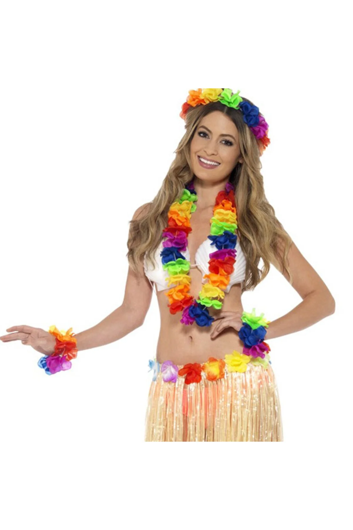 Rengarenk Hawaii Kolye Taç Bileklik Seti 4 Parça  GO50606617570