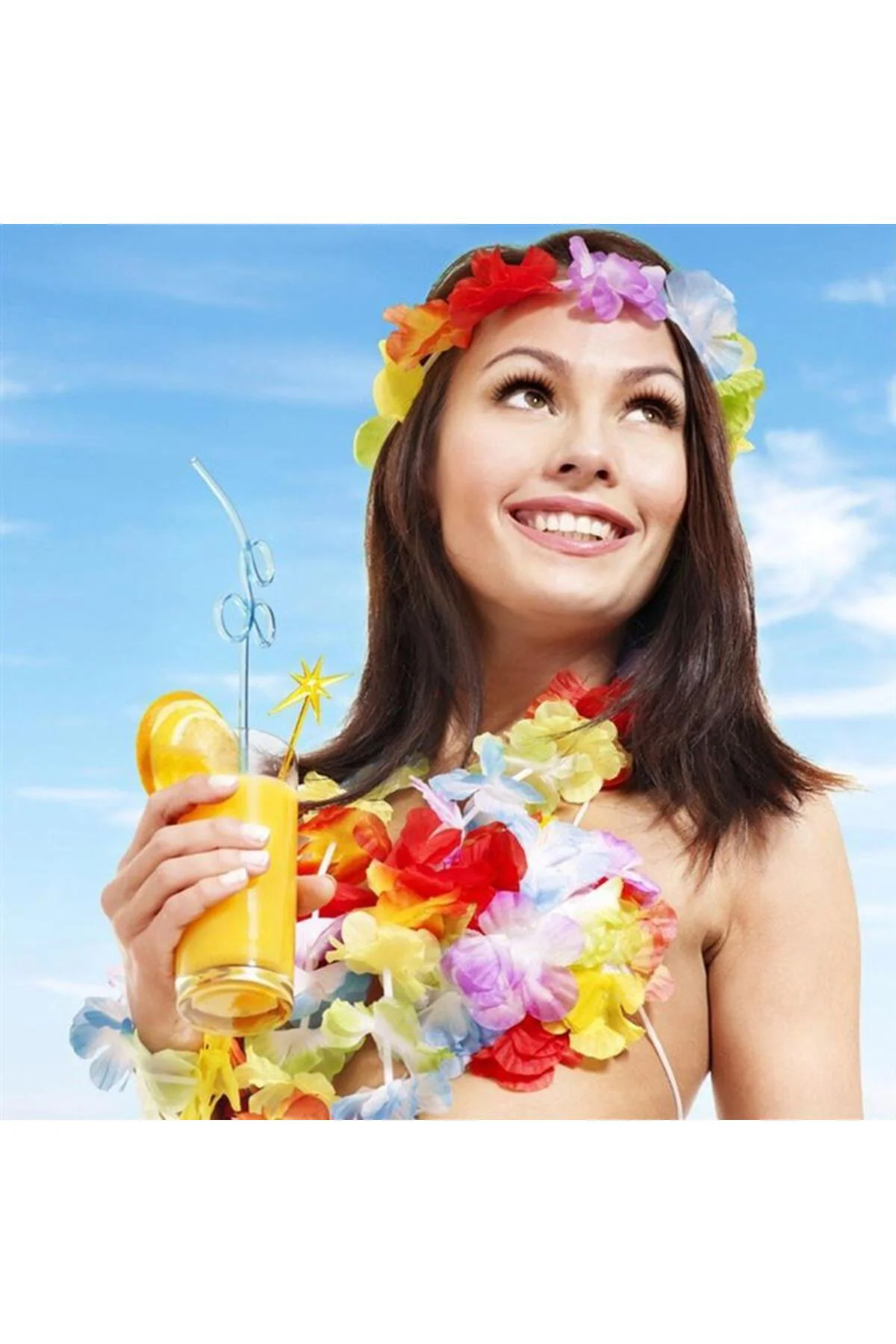 Rengarenk Hawaii Kolye Taç Bileklik Seti 4 Parça  GO50606617570
