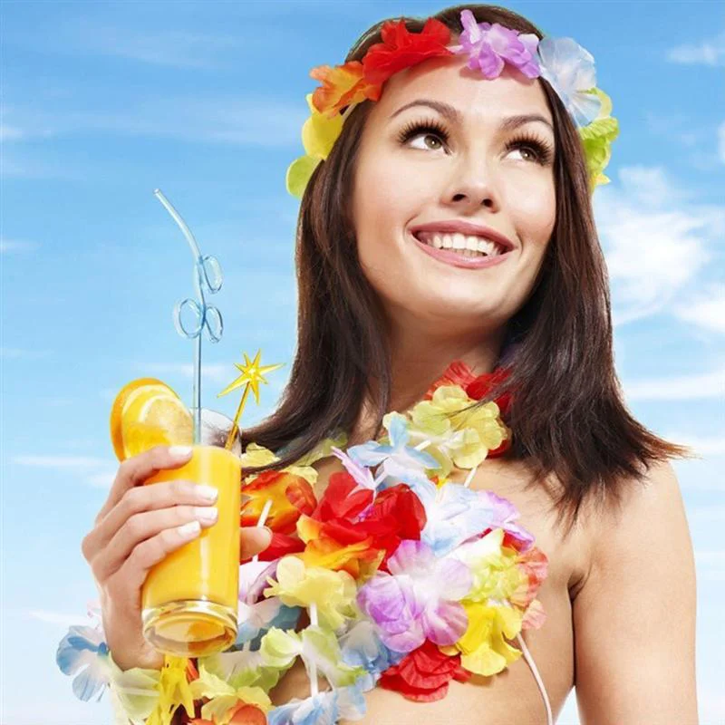 Rengarenk Hawaii Kolye Taç Bileklik Seti 4 Parça – Parti Aksesuarı