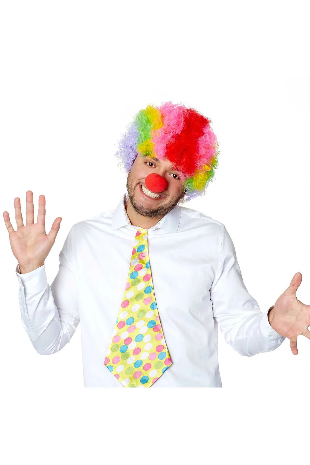 Rengarenk Kıvırcık Afro Bonus Peruk 110 Gr ve Kırmızı Burun Seti 