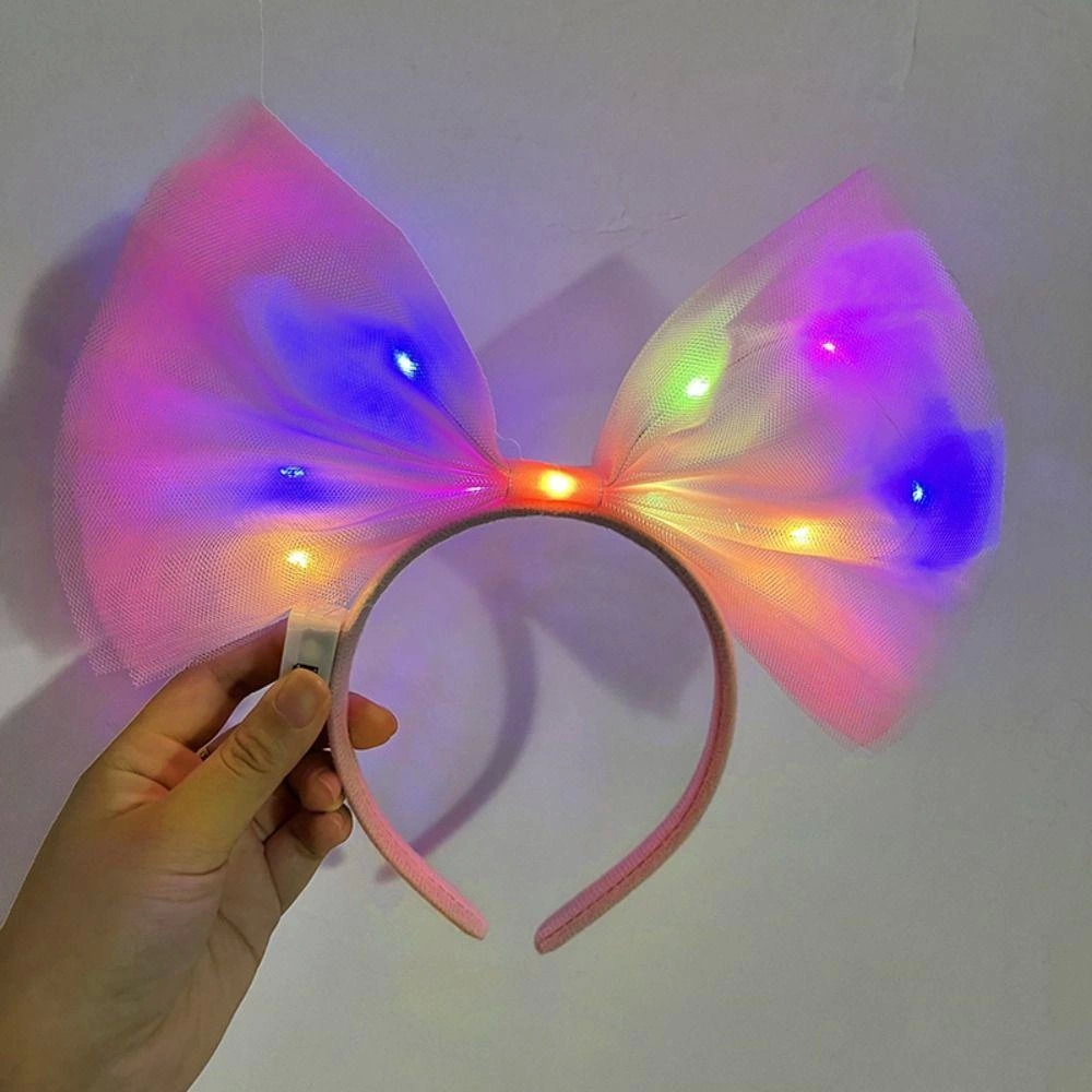 Rengarenk Led Işıklı Fiyonk Şekilli Tül Parti Tacı Pembe Renk 25x Rengarenk Led Işıklı Fiyonk Şekilli Tül Parti Tacı Pembe Renk 25x